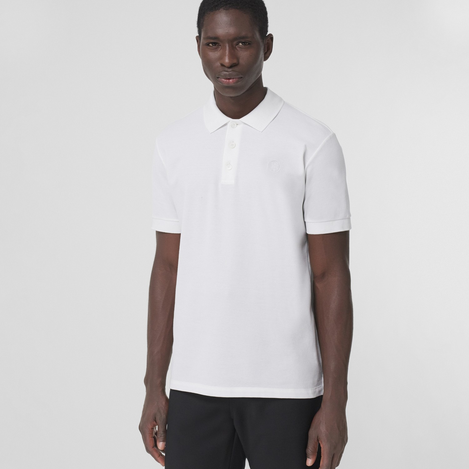 Camisa polo de algodão piquê com estampa de monograma (Branco) - Homens | Burberry® oficial
