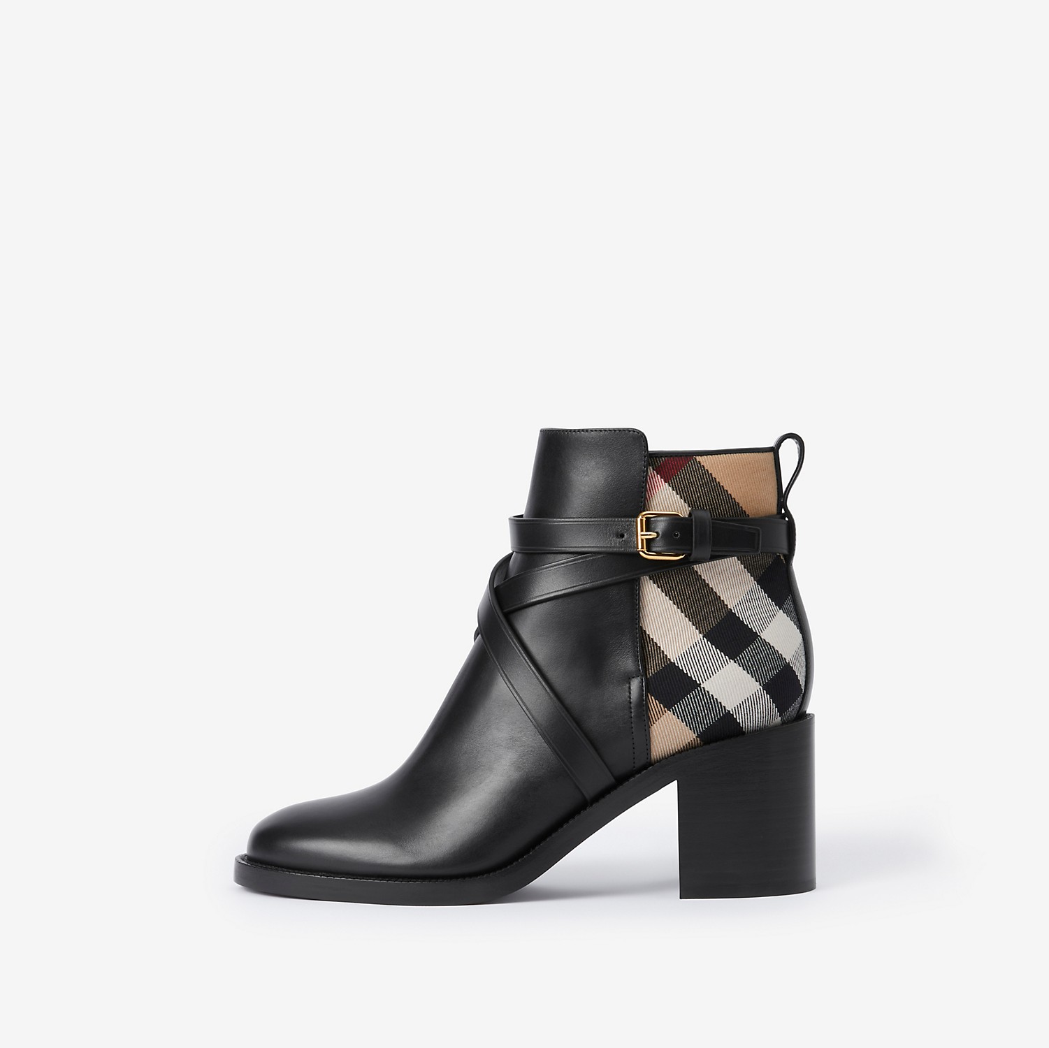 Ankle boots de couro com estampa House Check (Preto/bege Clássico) - Mulheres | Burberry® oficial