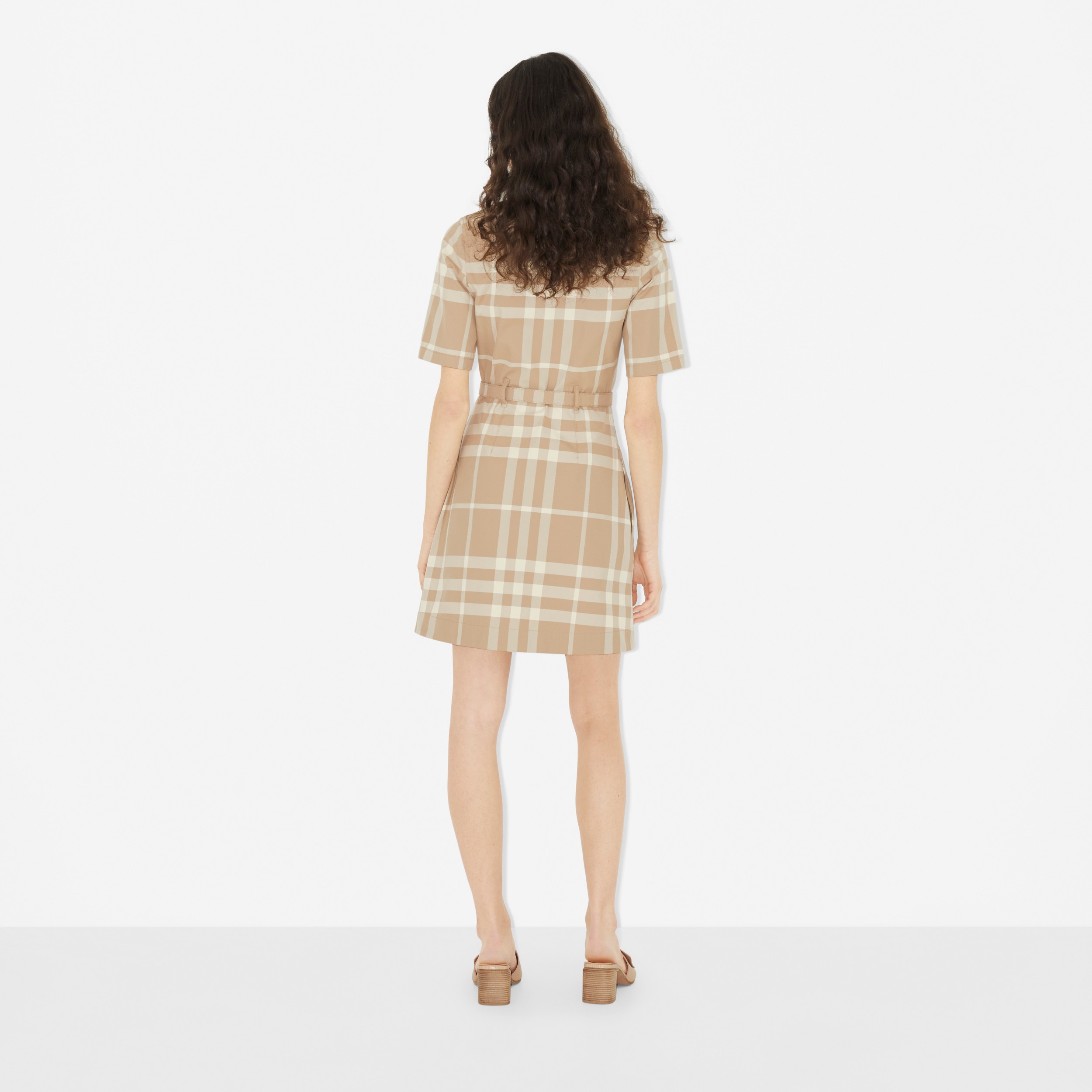 Check Cotton Gabardine Shirt Dress in Soft Fawn - Women | Burberry® Official - 4