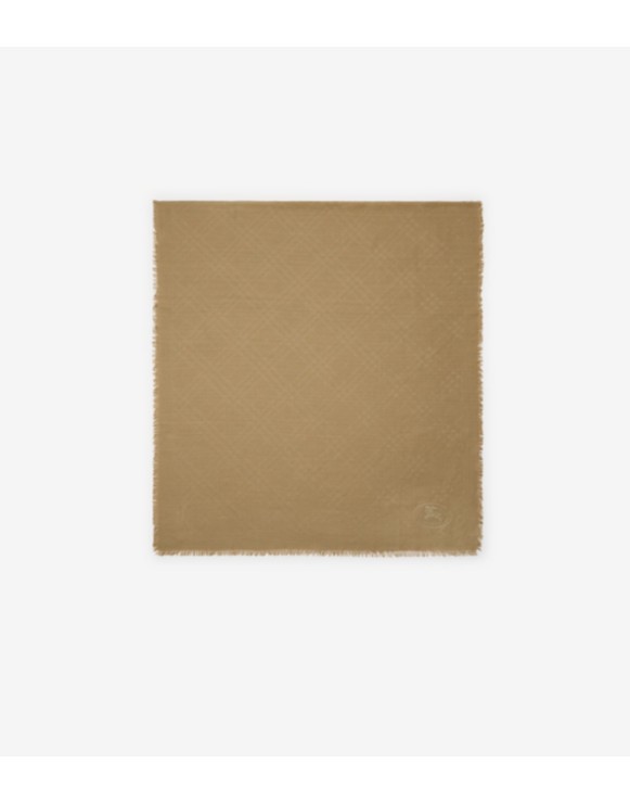 Wide Check Wool Silk Scarf