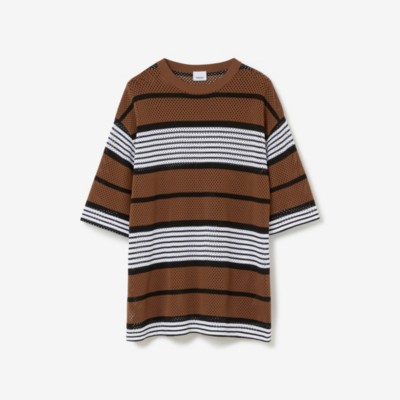 Burberry Stripe Print Nylon Oversized T-shirt In Dark Birch Brown