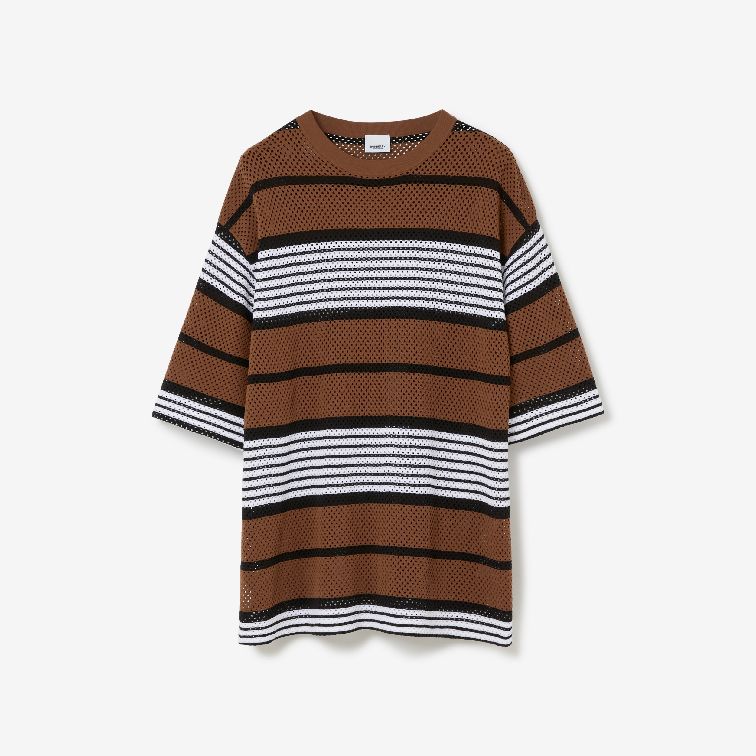 Stripe Print Nylon Oversized T-shirt in Dark Birch Brown - Men | Burberry® Official - 1