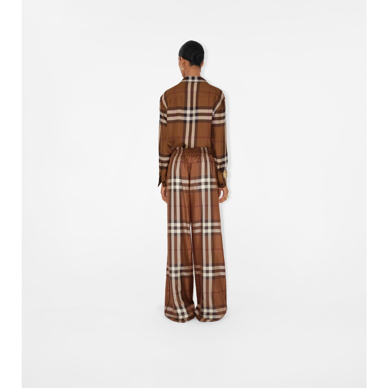 Check Silk Pyjama Trousers in Dark birch brown - Women | Burberry® Official