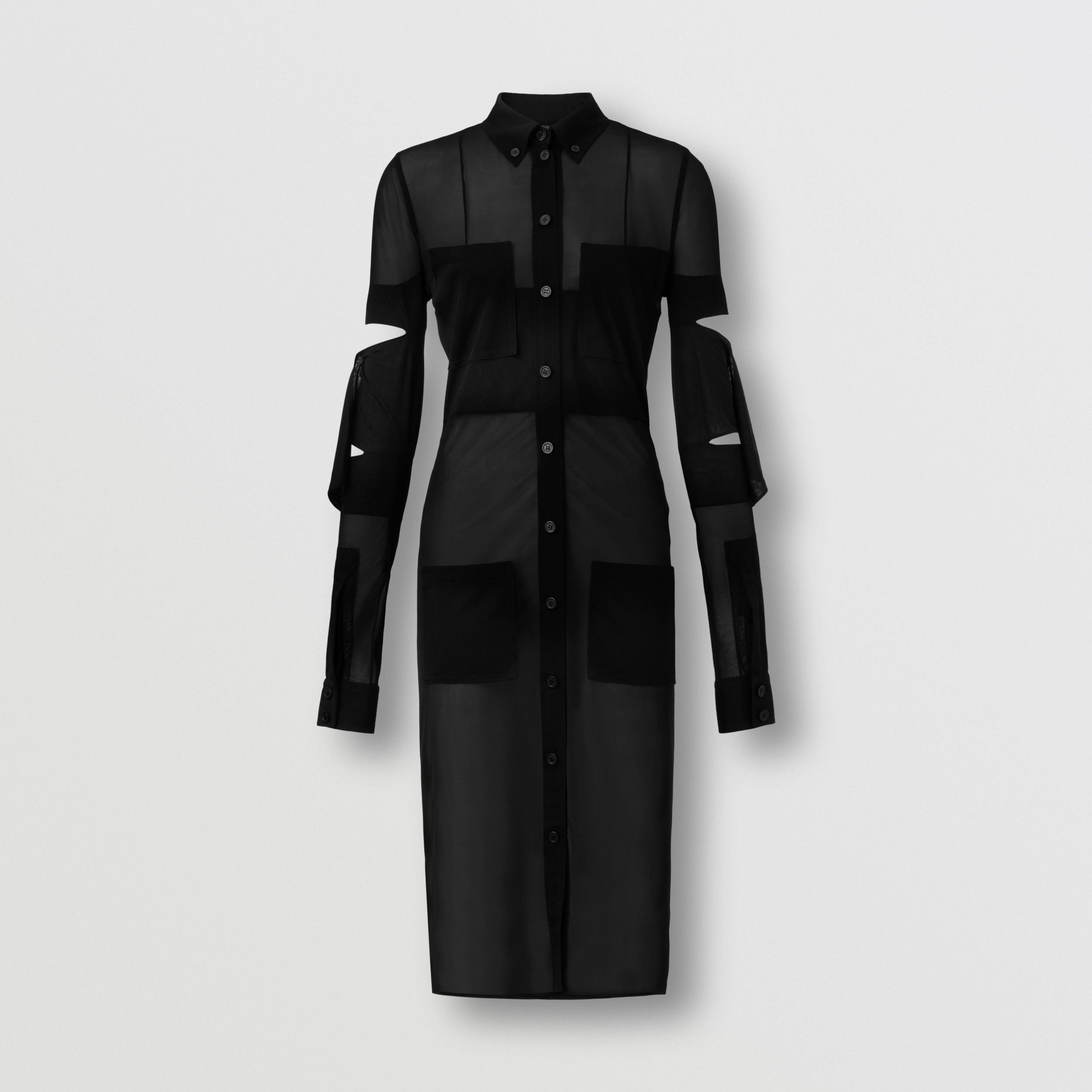 Cut-out Detail Sheer Jersey Shirt Dress in Black - Women | Burberry® Official - 4