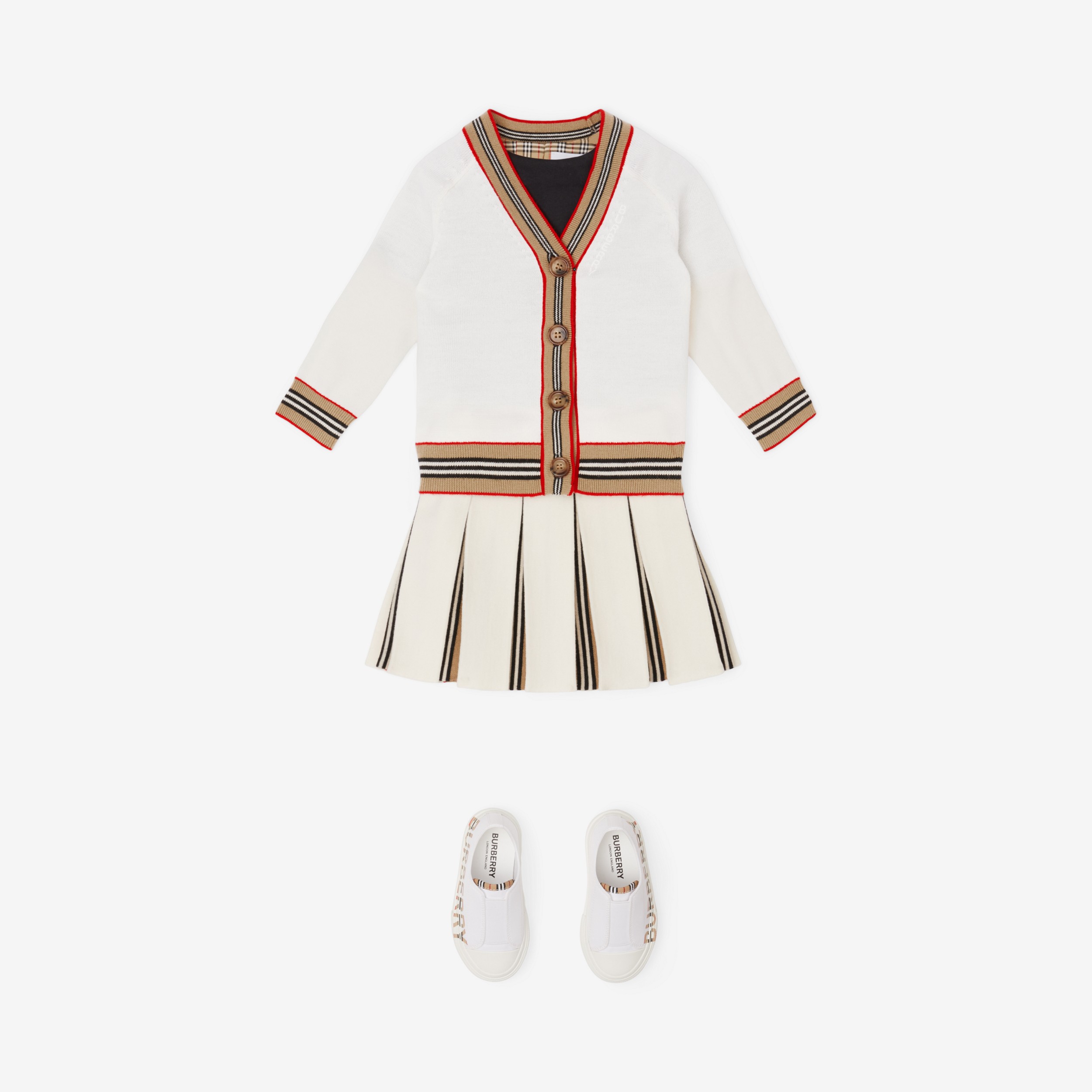 Icon Stripe Trim Wool Cardigan in Ivory - Children | Burberry® Official - 3