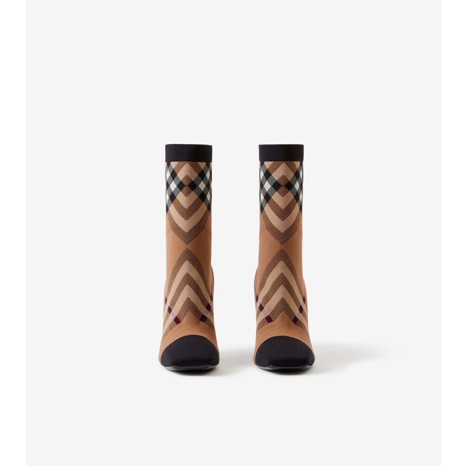 Knitted Check Sock Boots in Birch brown Women Burberry® Official