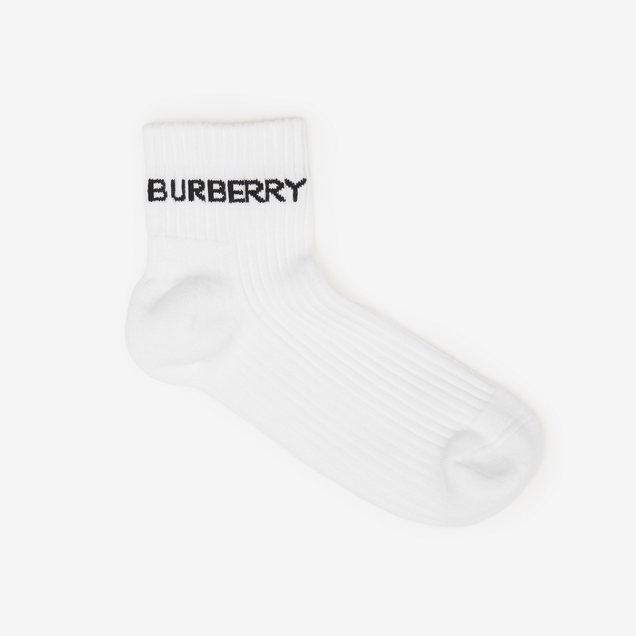 Logo Intarsia Cotton Blend Ankle Socks in White | Burberry® Official - 1