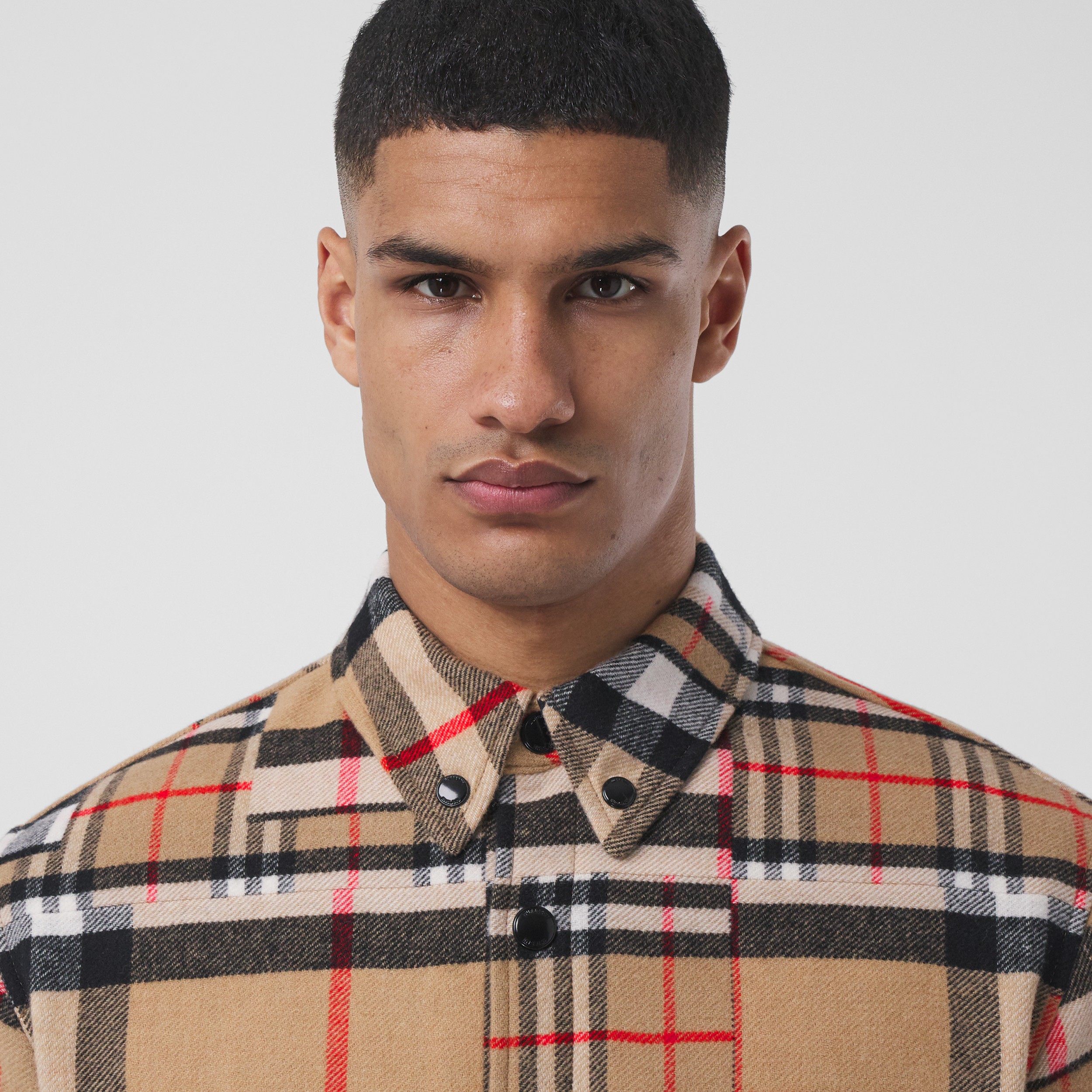 Patchwork Check Wool Overshirt in Archive Beige - Men | Burberry® Official - 2