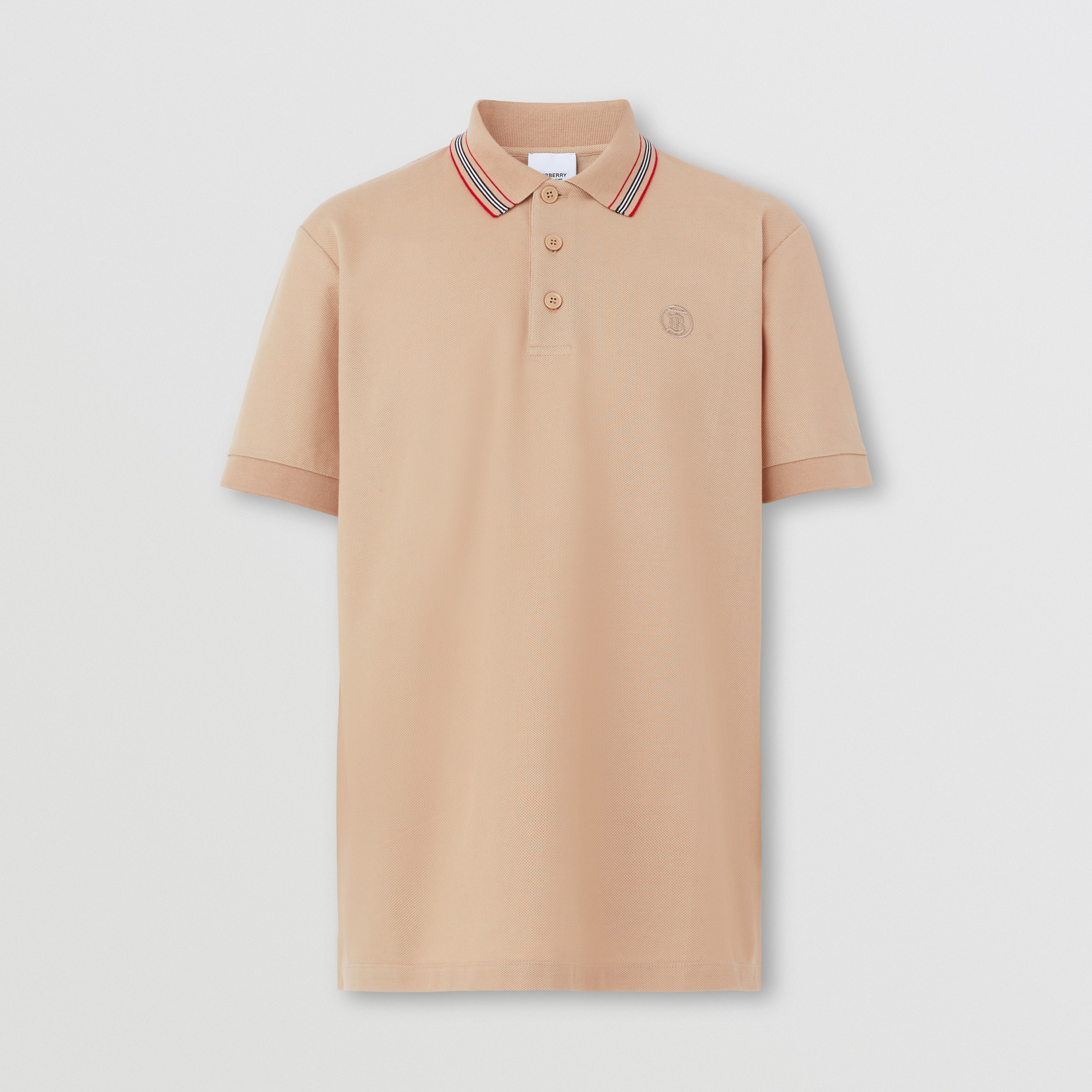 Icon Stripe Collar Cotton Piqué Polo Shirt in Soft Fawn - Men | Burberry® Official - 4
