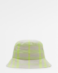 Chapéu Bucket em mescla de algodão xadrez em verde limão