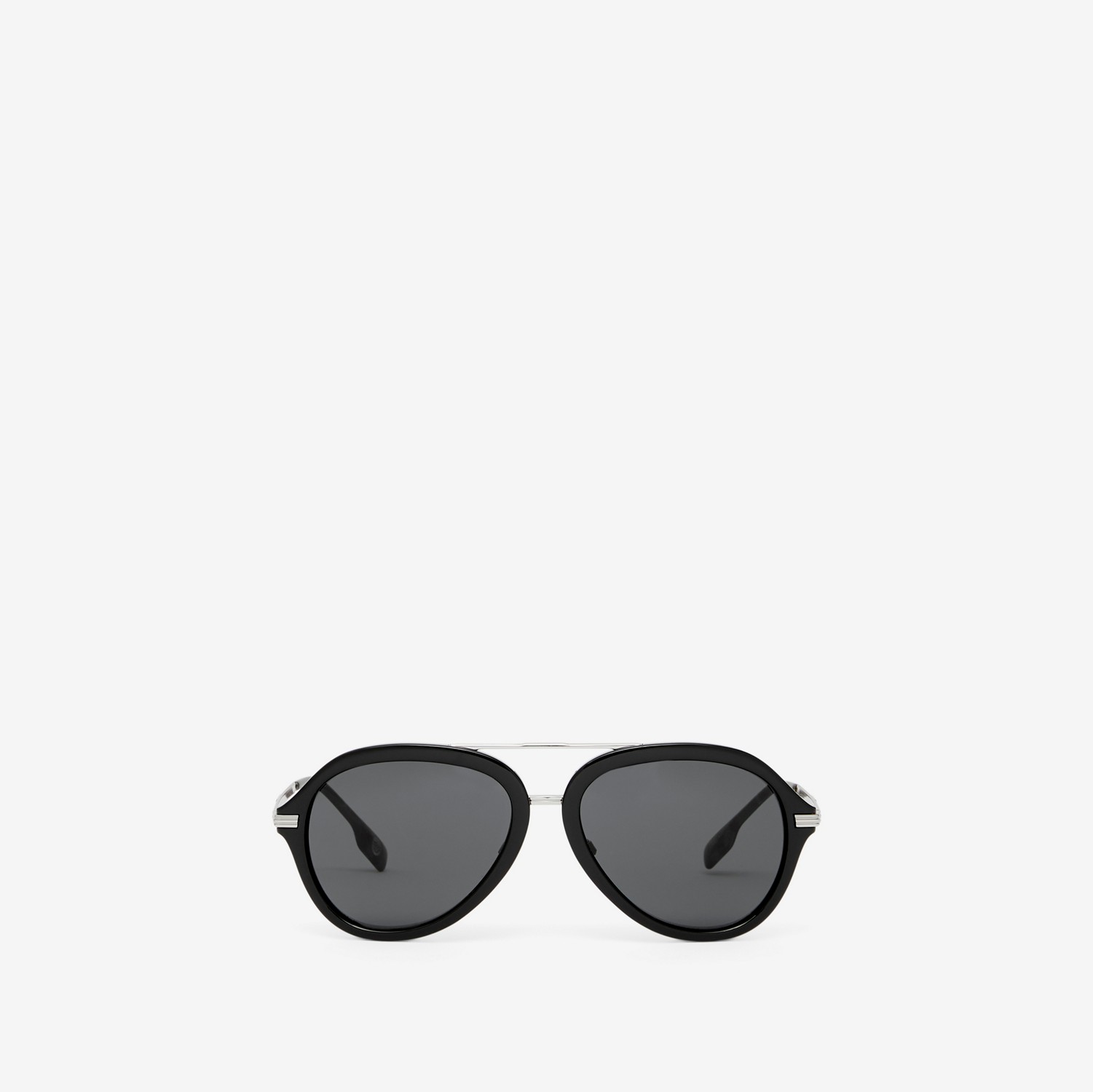 格纹装饰飞行员太阳眼镜 (黑色) - 男士 | Burberry® 博柏利官网