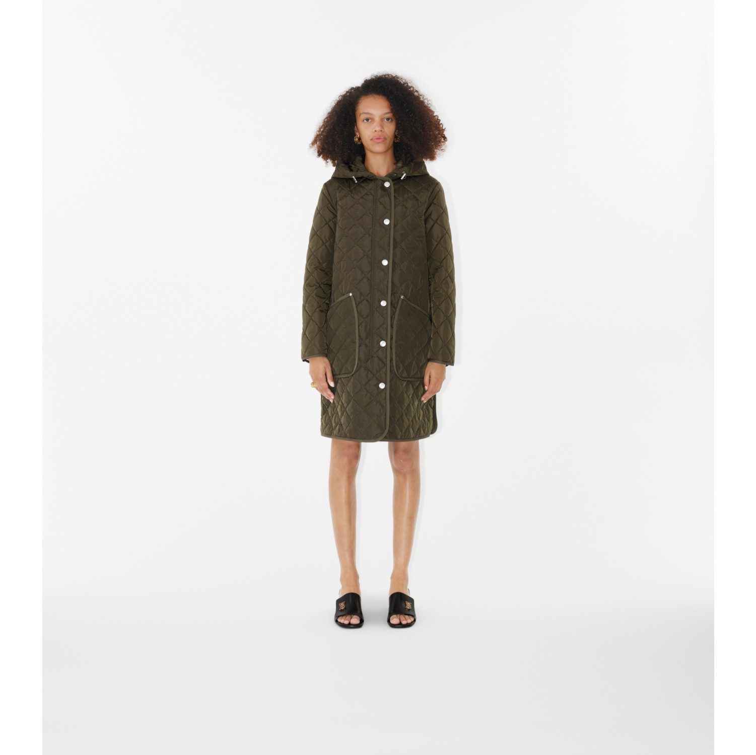 Quilted Nylon Coat in Dark military khaki - Women | Burberry® Official