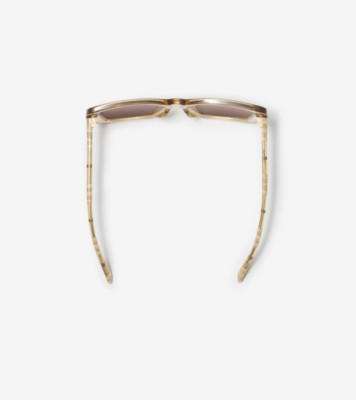 Tubular Check Square Sunglasses​ in Buff - Women | Burberry® Official