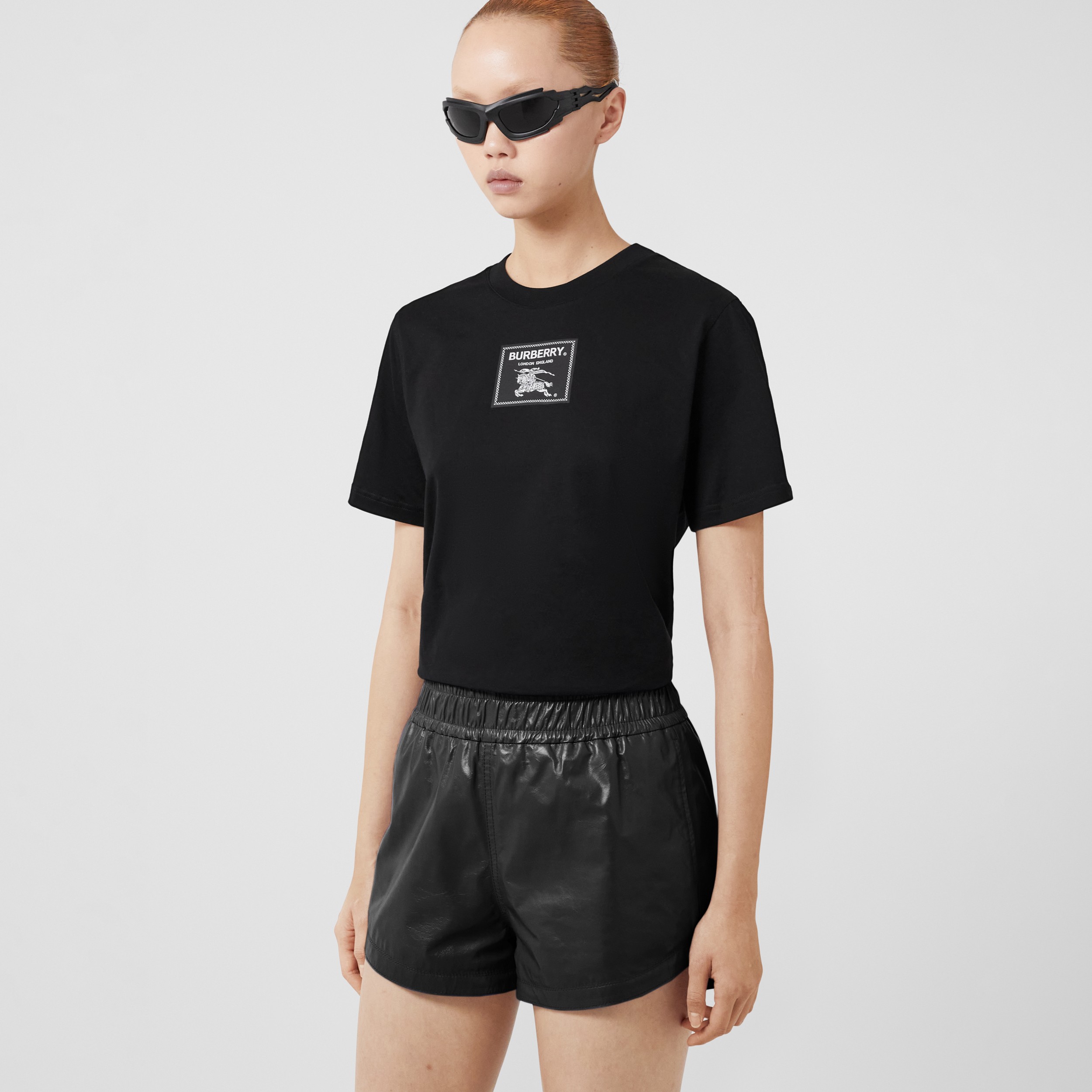 프로섬 레이블 코튼 티셔츠 (블랙) - 여성 | Burberry® - 1