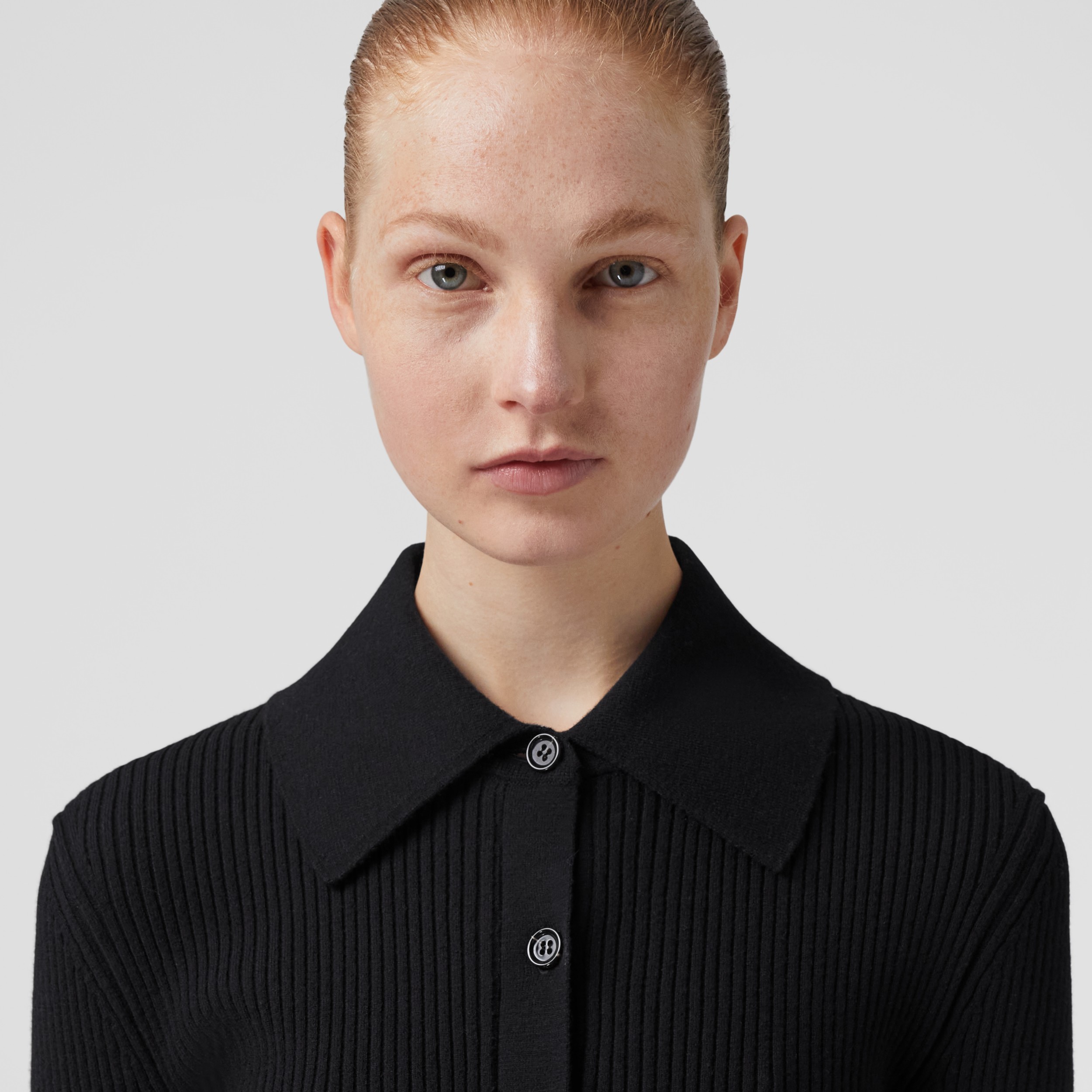 Monogram Motif Rib Knit Wool Dress in Black - Women | Burberry® Official - 2
