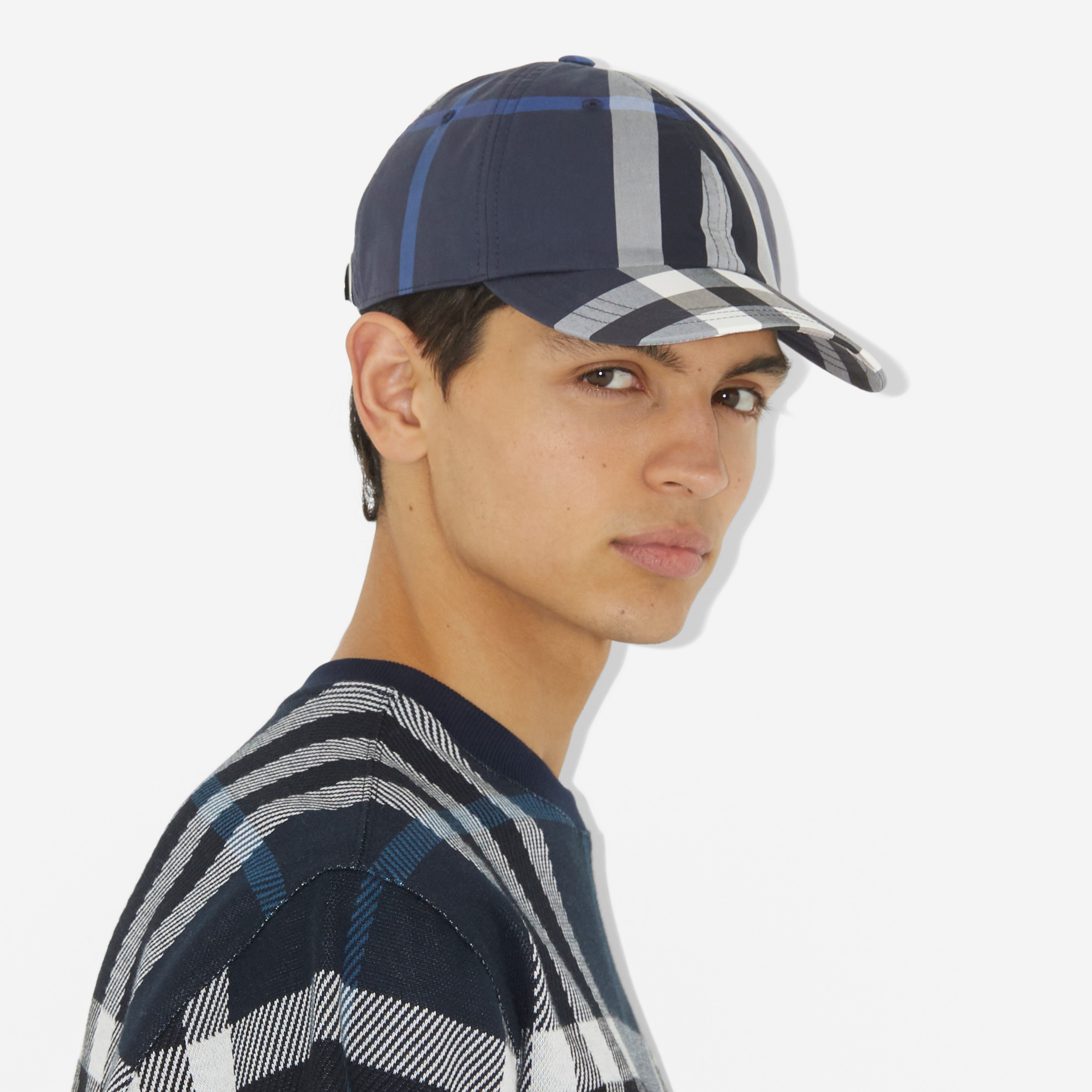 Check Cotton Blend Baseball Cap in Dark Charcoal Blue | Burberry® Official - 4