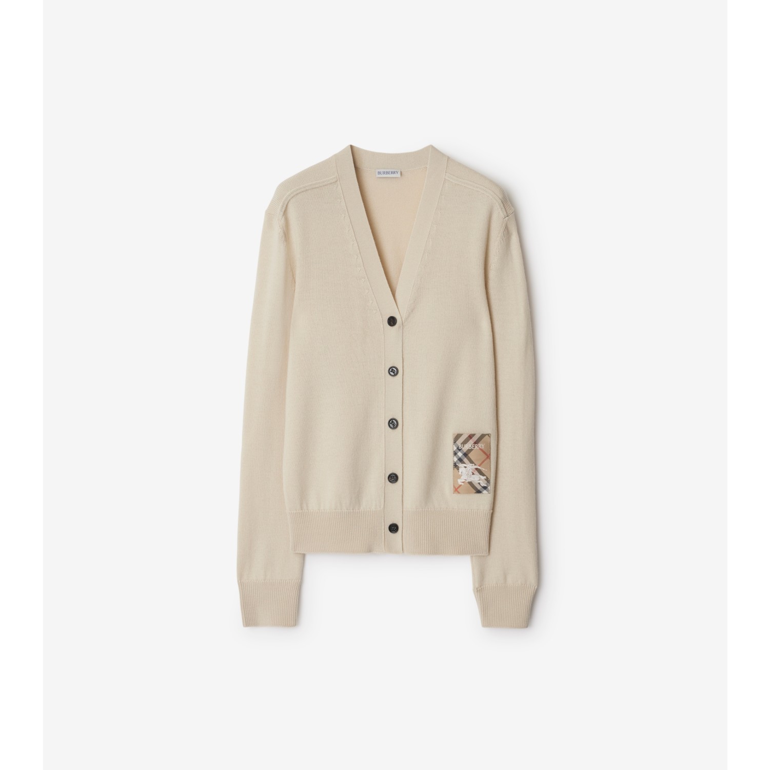 Cardigan in lana con etichetta Check