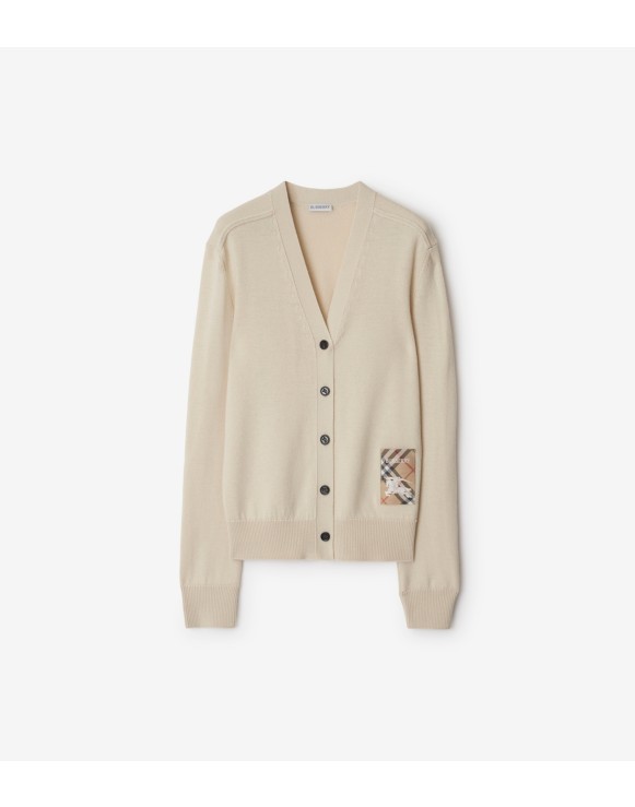 Cardigan in lana con etichetta Check