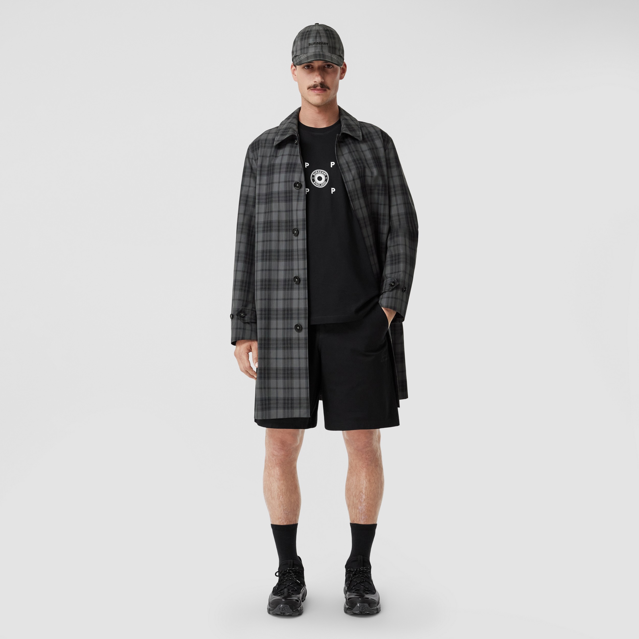 Reflective Check Cotton Blend Car Coat in Tempest Grey - Men | Burberry® Official - 1
