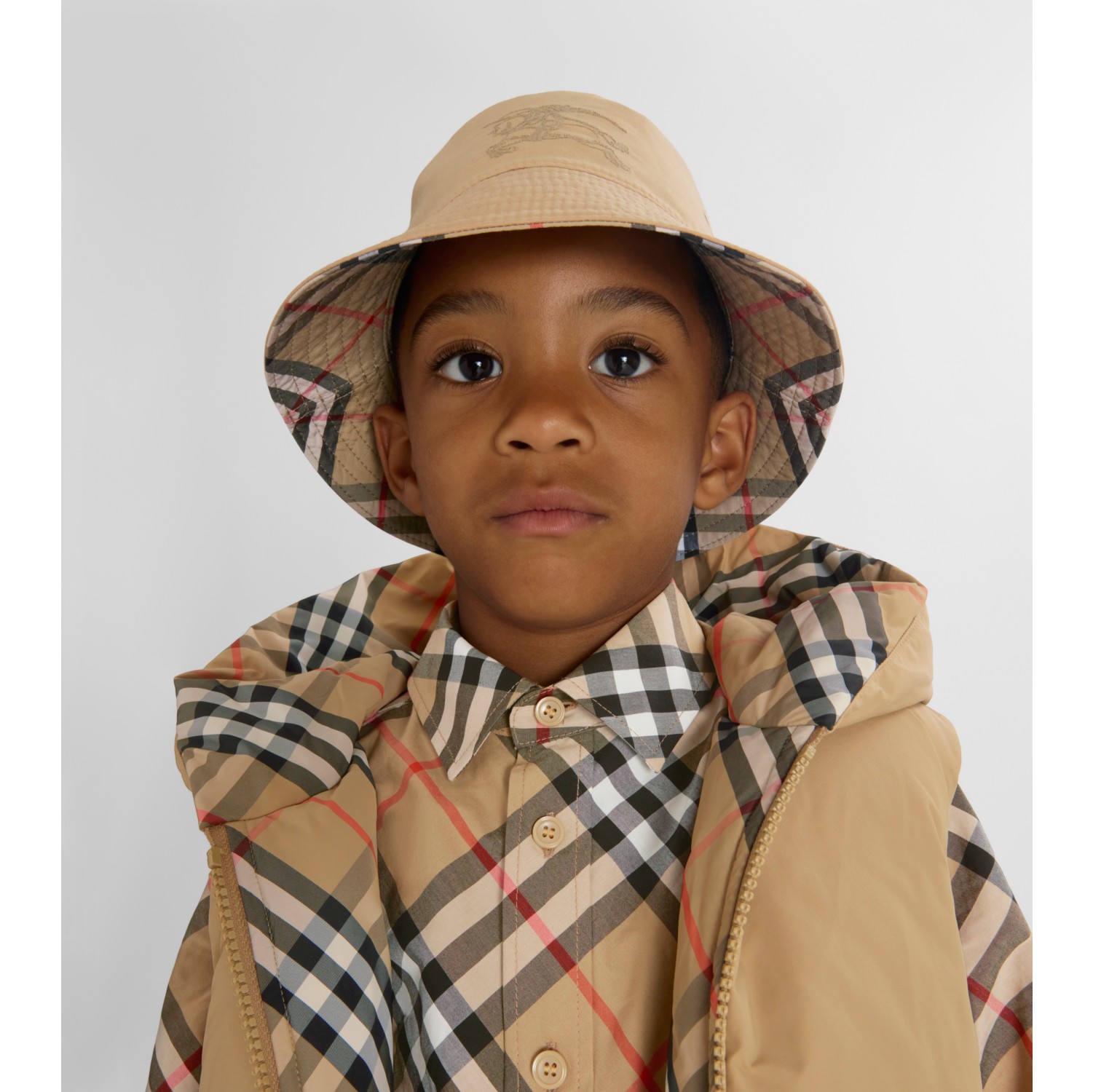 Reversible Cotton Blend Bucket Hat in Sand Children Burberry Official