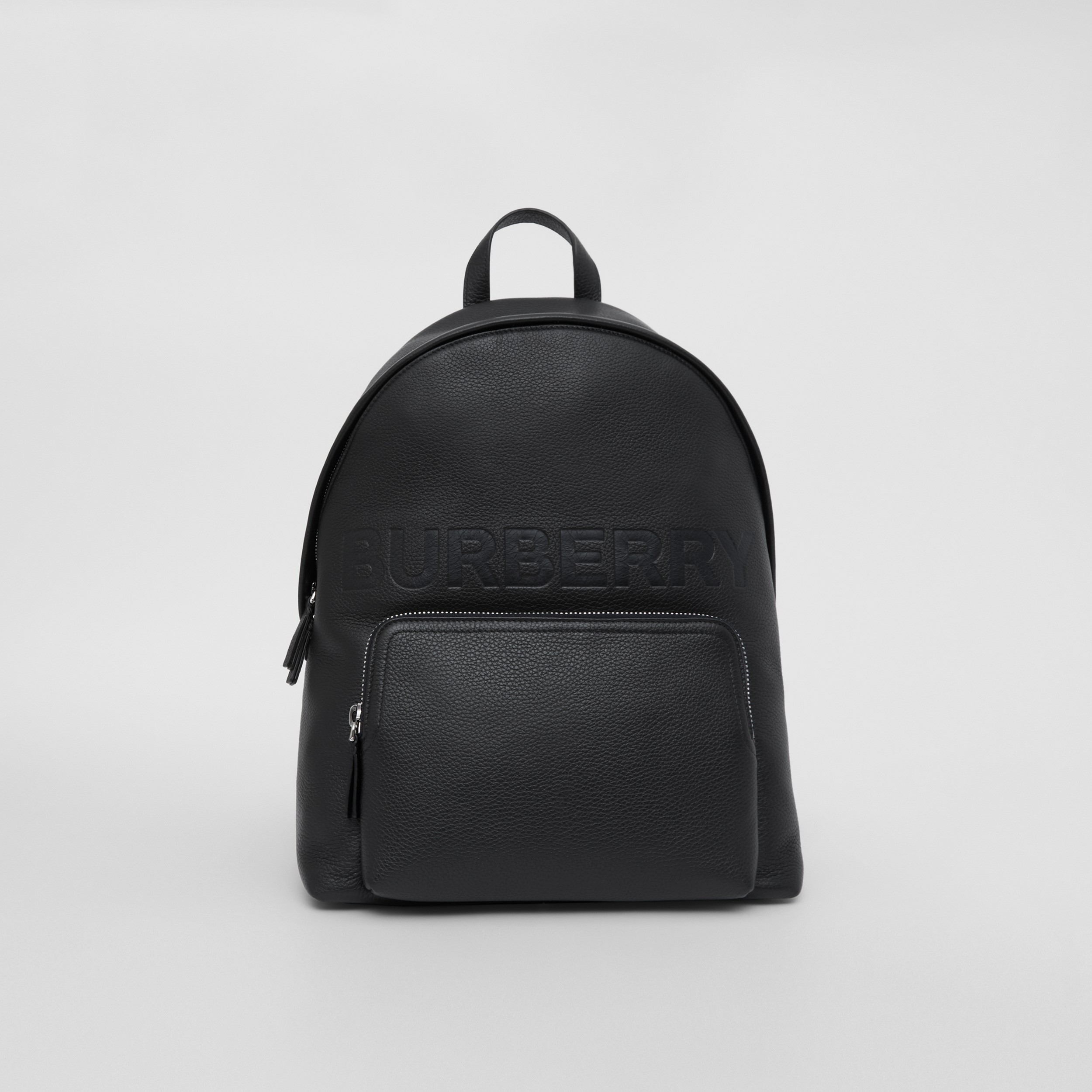 Logo Embossed Leather Backpack in Black - Men | Burberry® Official - 1