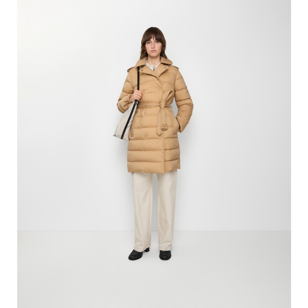  Check Mid-length Nylon Hooded Puffer Coat