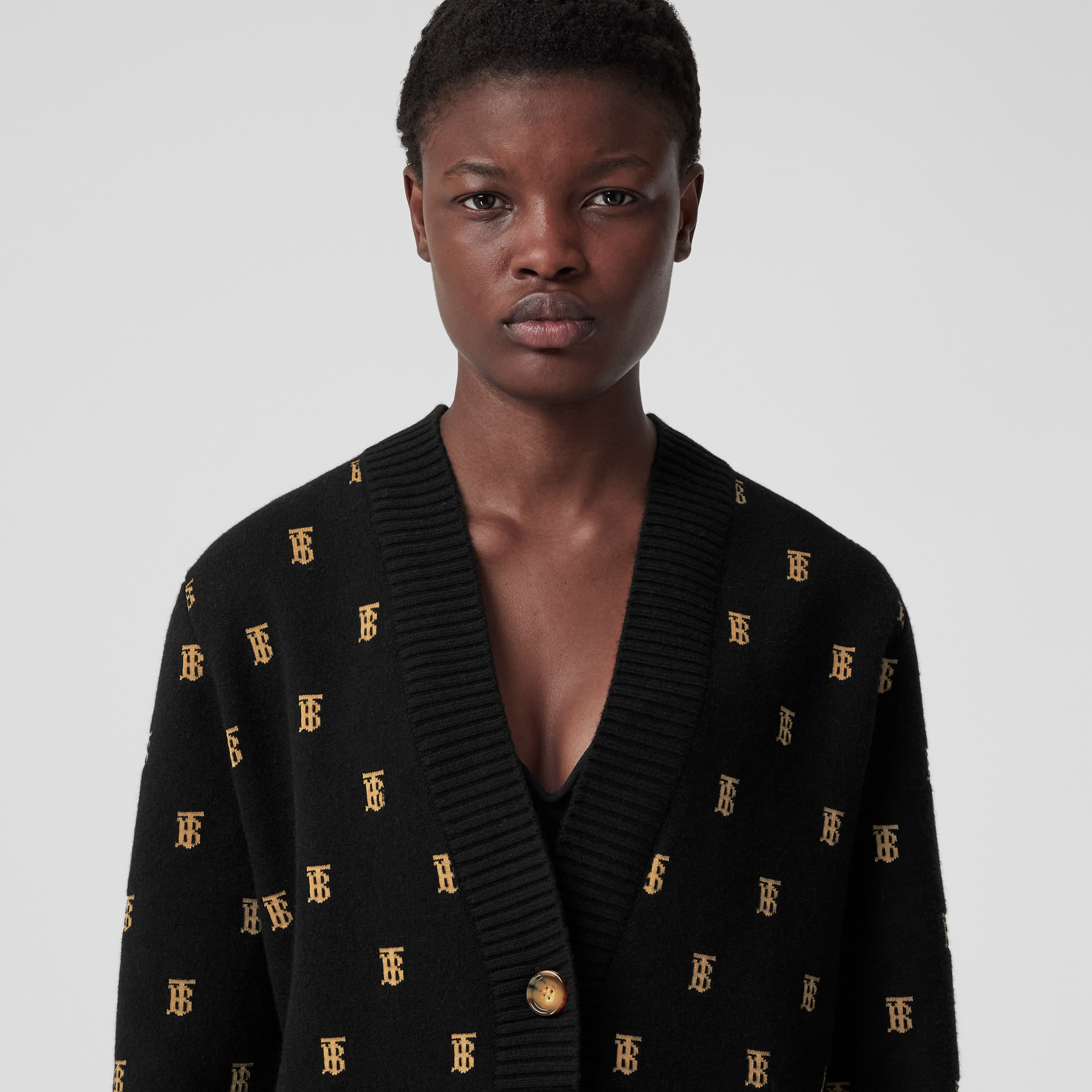 Monogram Wool Cashmere Blend Cardigan in Black - Women | Burberry® Official - 2