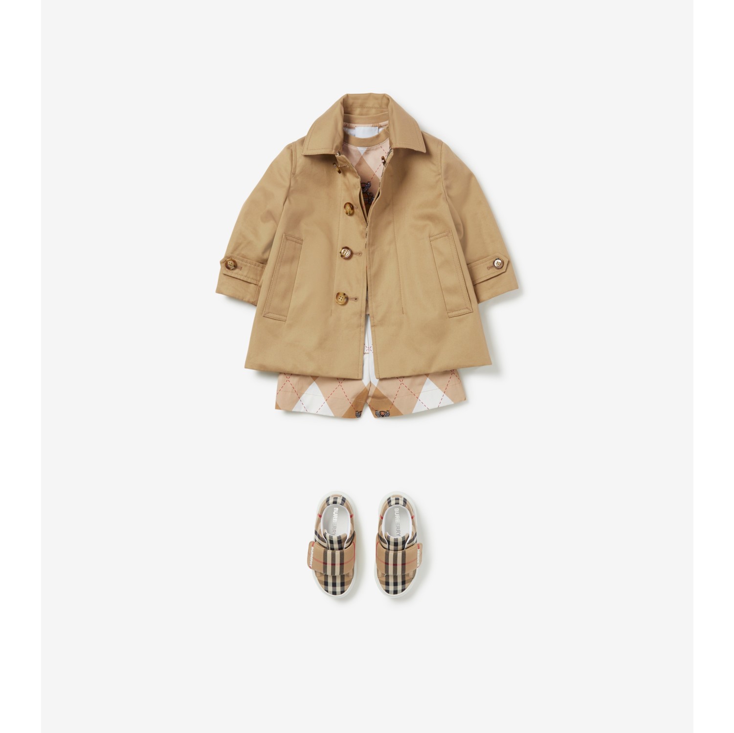 Reversible Check Gabardine Car Coat in Archive beige Burberry Official