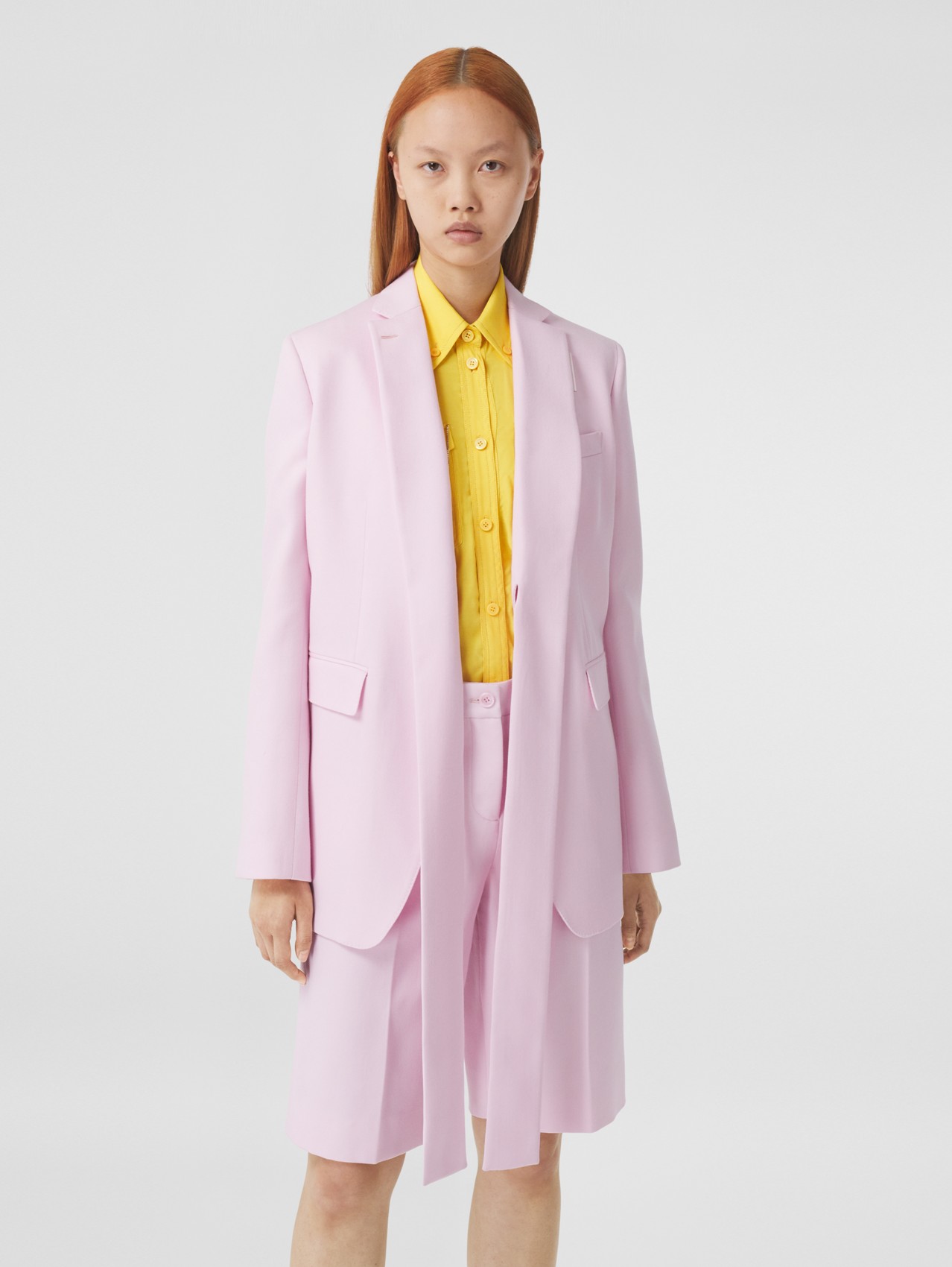 Exaggerated Lapel Wool Twill Tailored Jacket in Pale Candy Pink