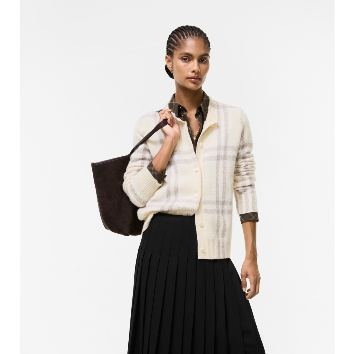  Check Cashmere Cardigan