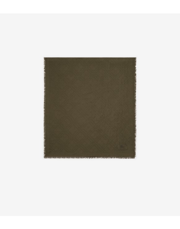 Wide Check Wool Silk Scarf