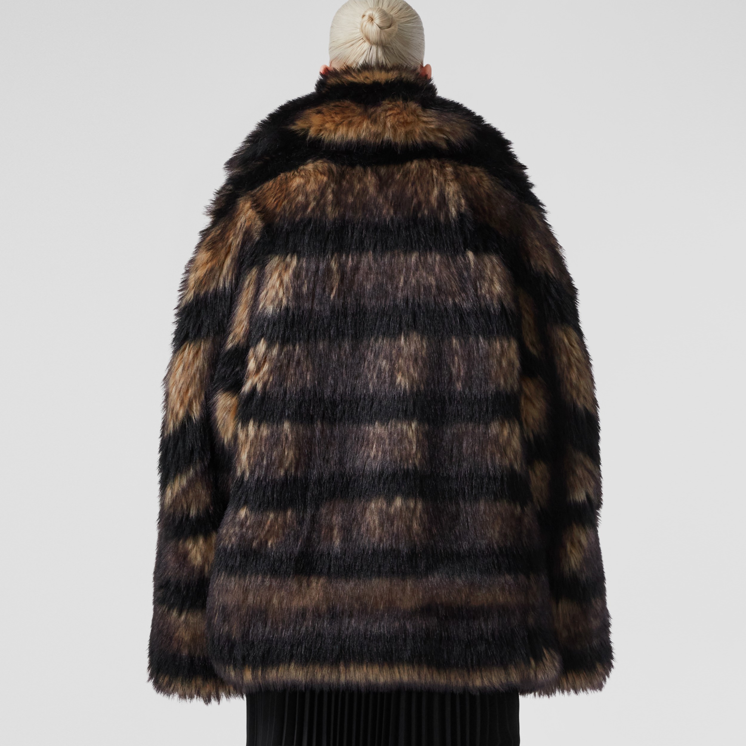 Striped Faux Fur Oversized Jacket in Black - Women | Burberry® Official