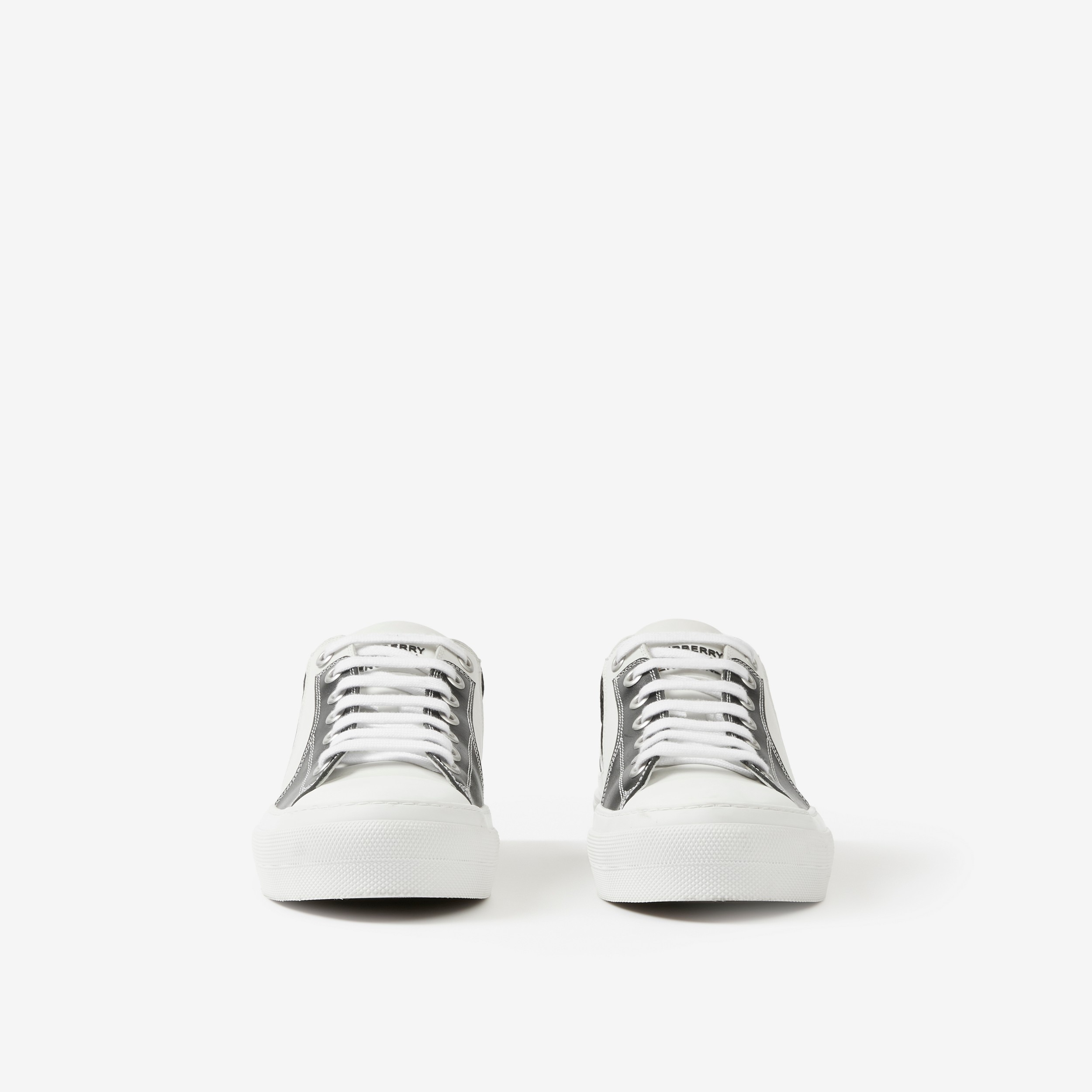 Vintage 格纹棉质、网眼拼皮革运动鞋 (黑色 / 白色) - 男士 | Burberry® 博柏利官网 - 2