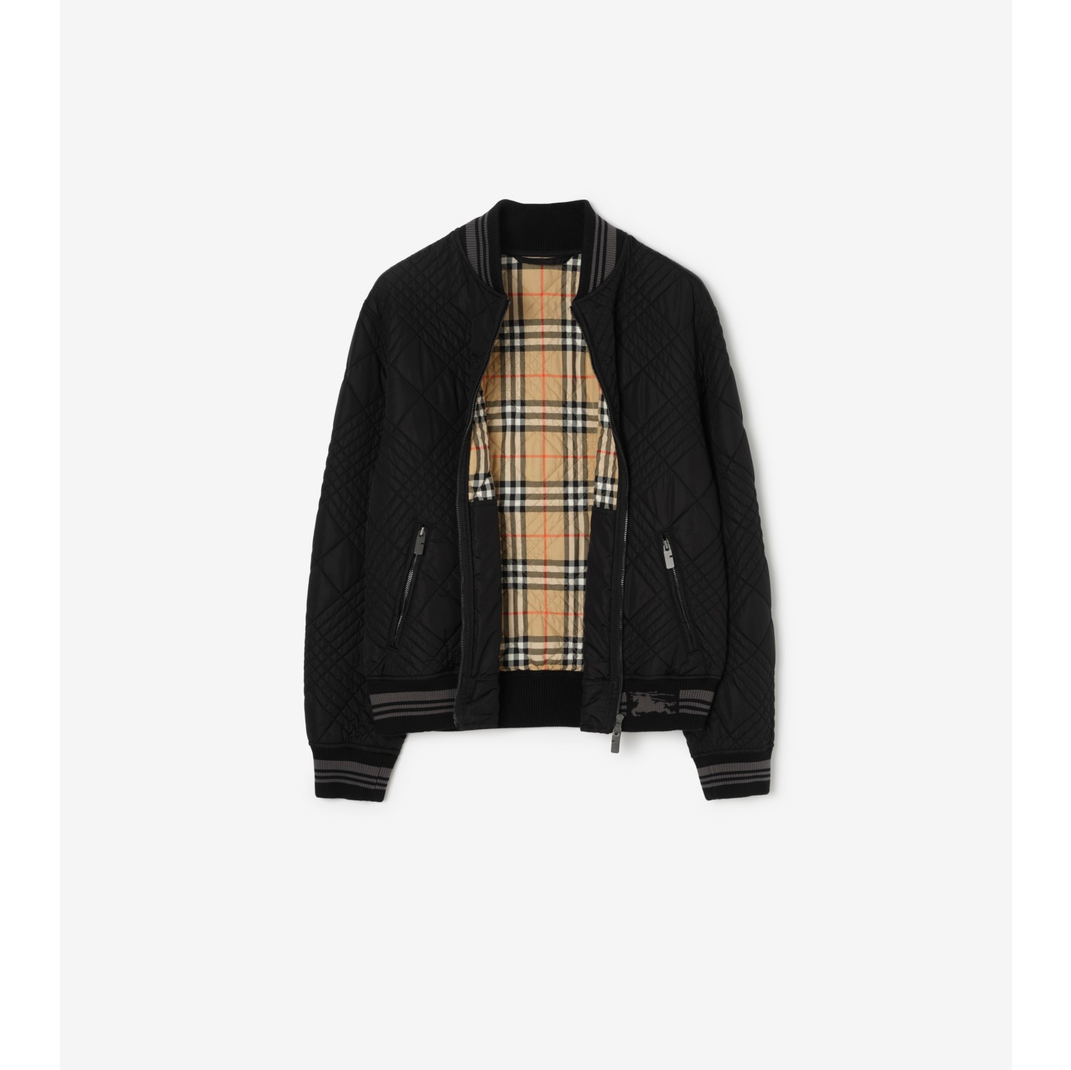 Micro Check-stitch Nylon Blend Bomber Jacket