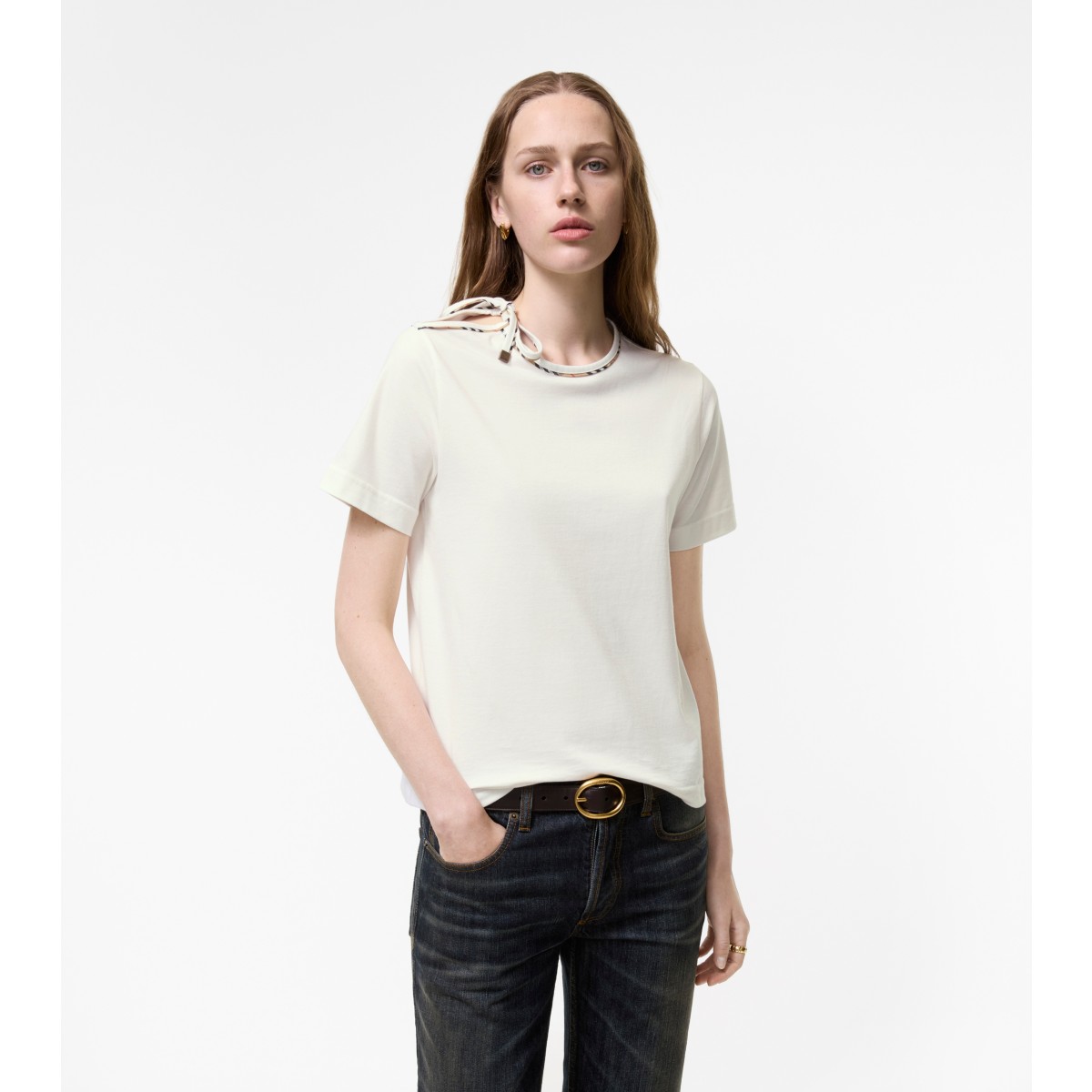  Check Tie-sleeve T-shirt