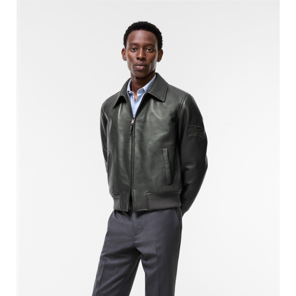  Check Leather Bloomsbury Bomber Jacket