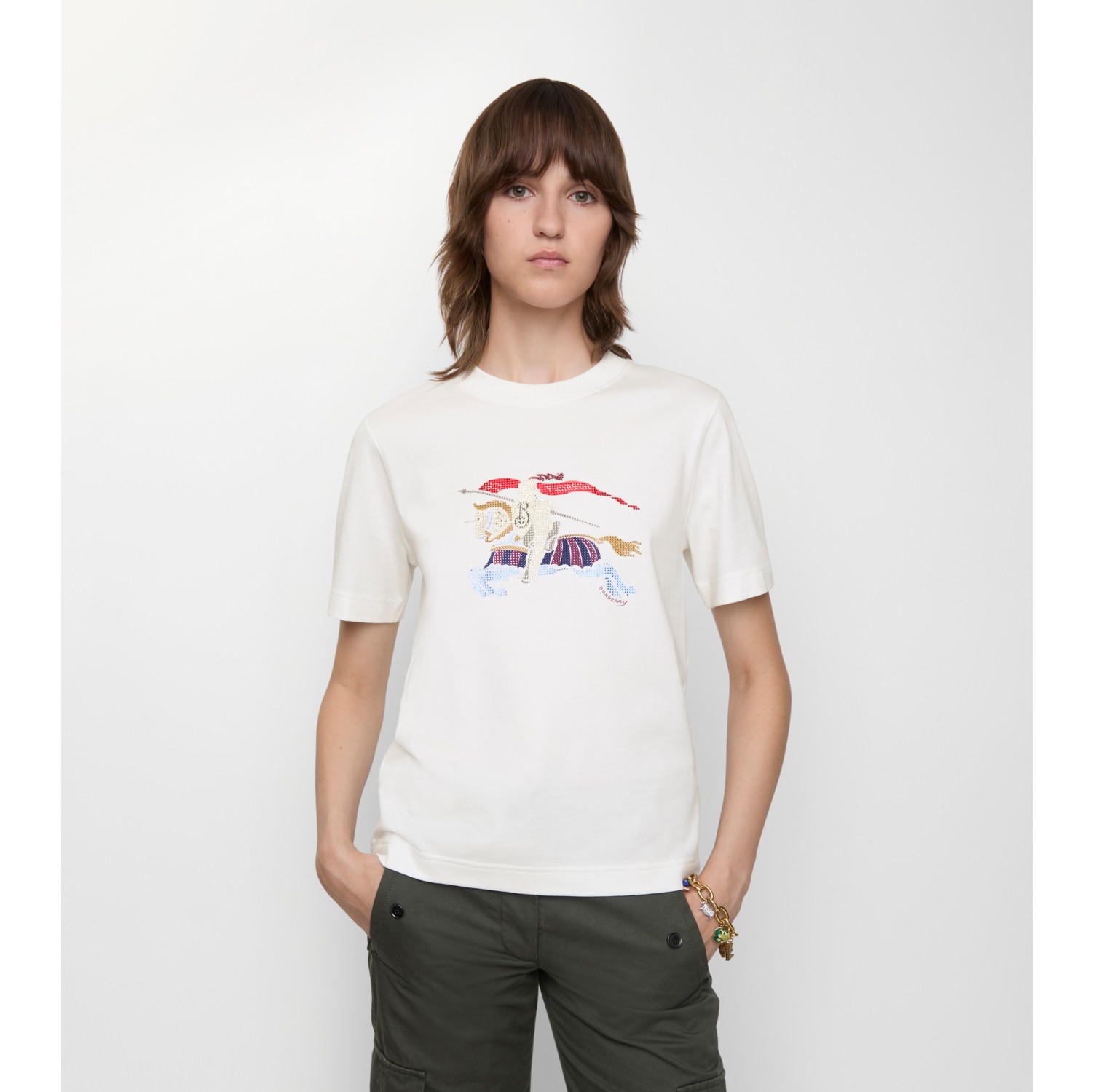 Crystal EKD Cotton T-shirt in Chalk - Women | Burberry® Official