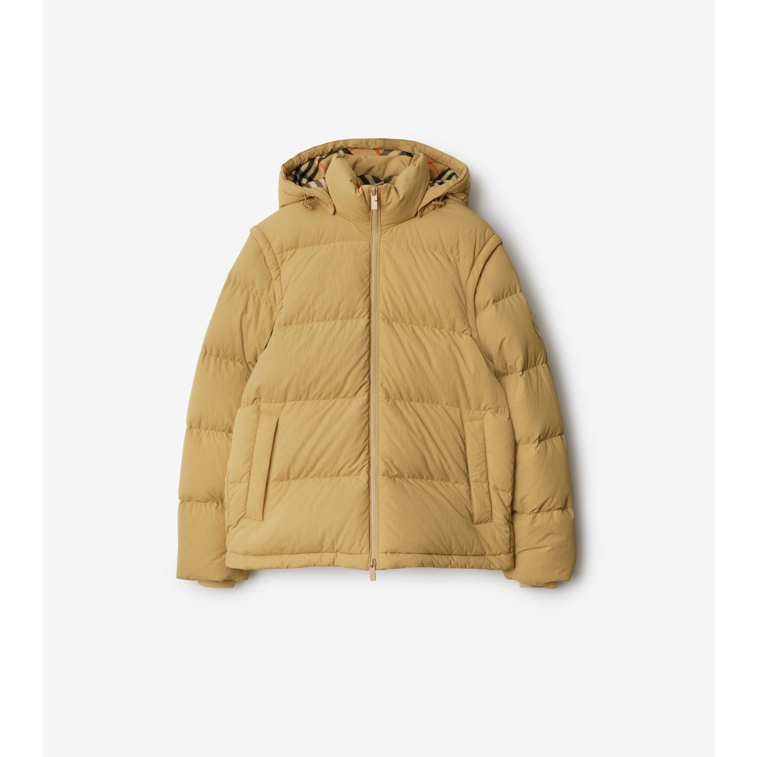 Detachable Sleeve Nylon Puffer Jacket in Flax Men Burberry Official