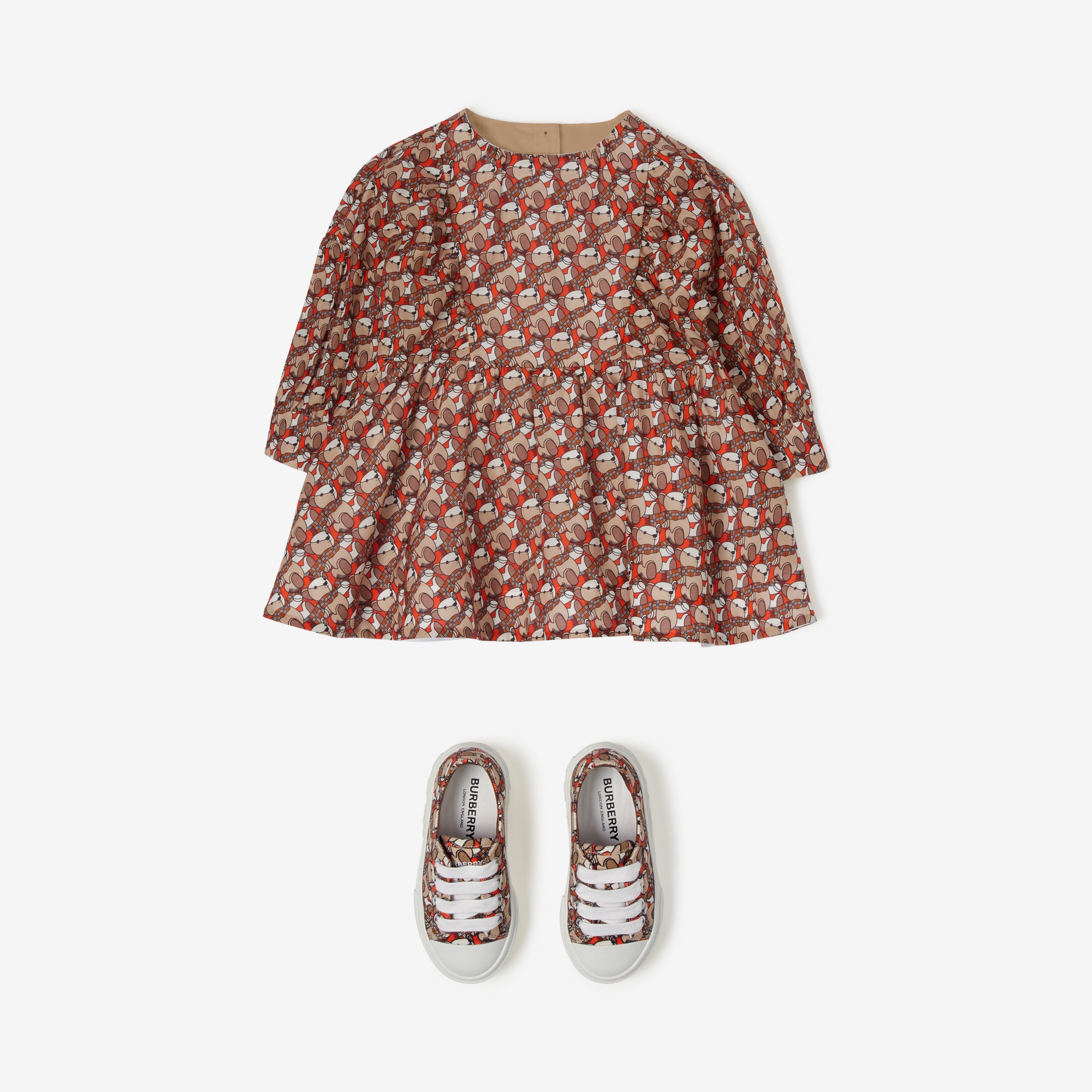 Vestido en algodón y seda con ositos Thomas (Naranja Escarlata) - Niños | Burberry® oficial - 3