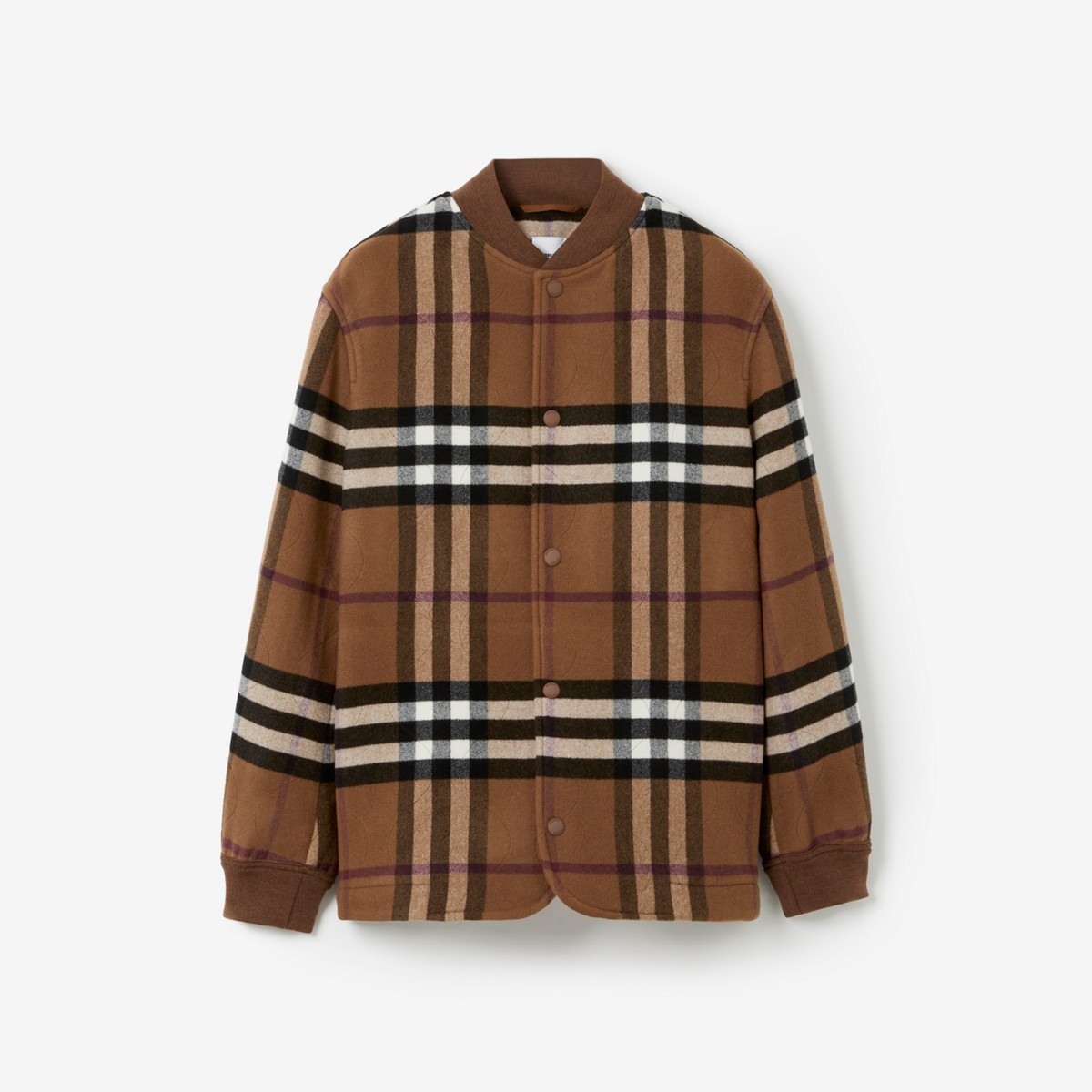 Burberry Quilted Check Wool Blend Bomber Jacket In Dark Birch Brown
