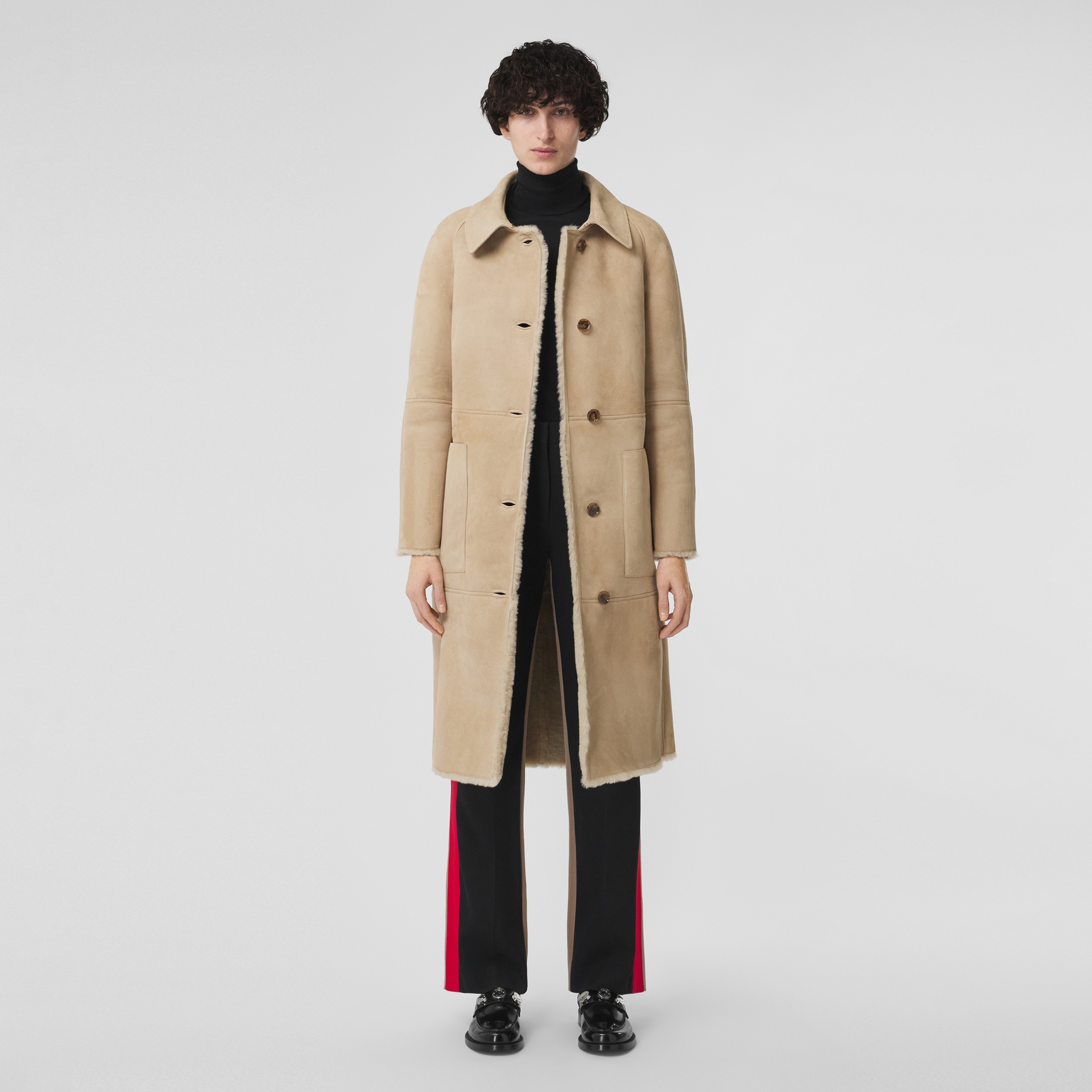 Shearling Single-breasted Coat in Soft Fawn - Women | Burberry® Official - 1