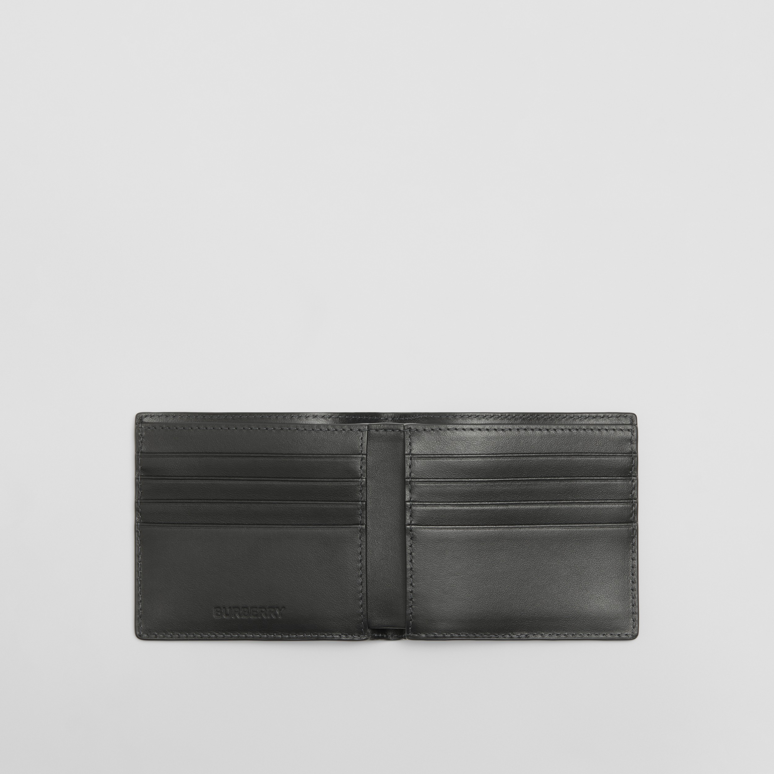 Check and Leather International Bifold Wallet in Charcoal - Men | Burberry® Official - 2