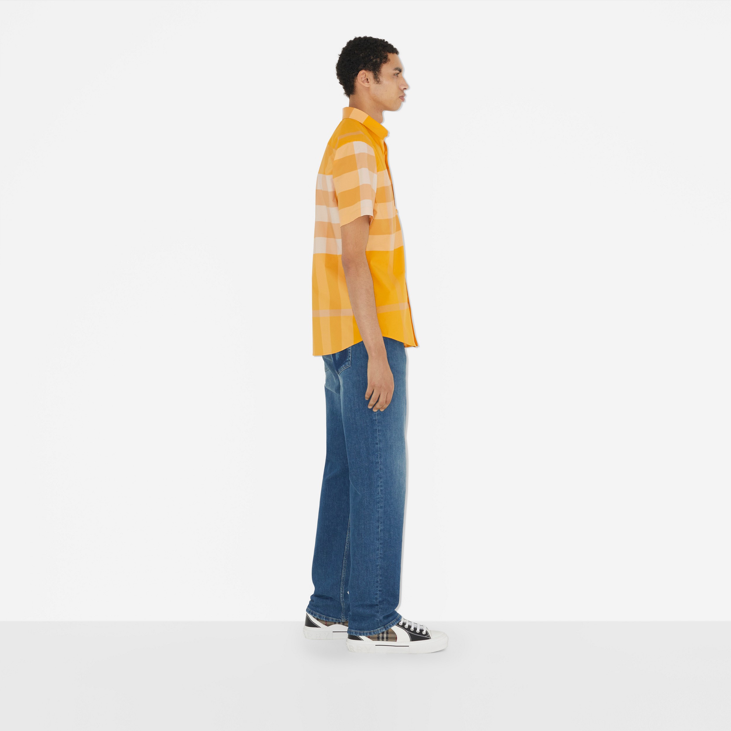 Camisa de popeline de algodão com estampa xadrez e mangas curtas (Calêndula) - Homens | Burberry® oficial - 3
