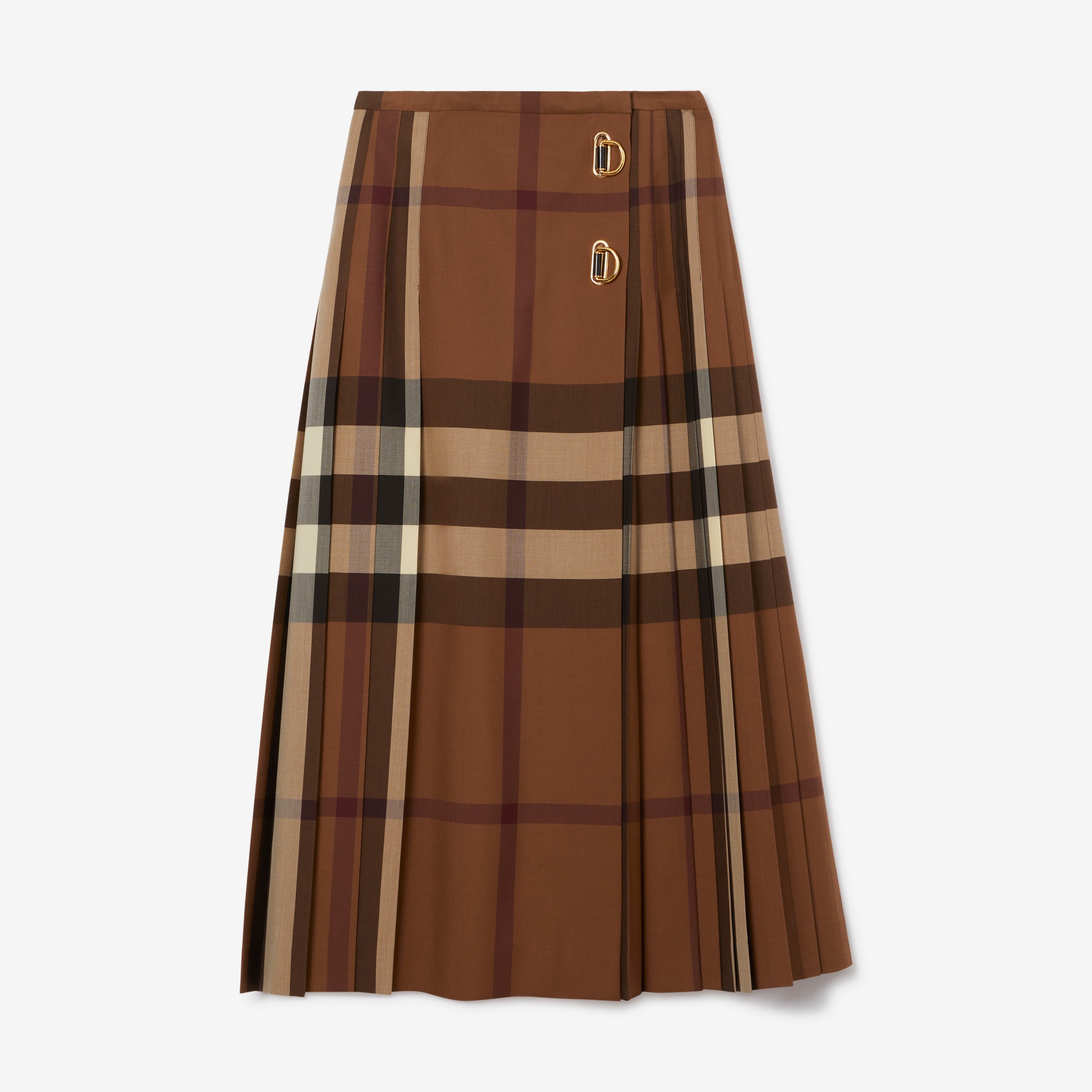 D-ring Detail Exaggerated Check Wool Kilt in Dark Birch Brown - Women | Burberry® Official - 1