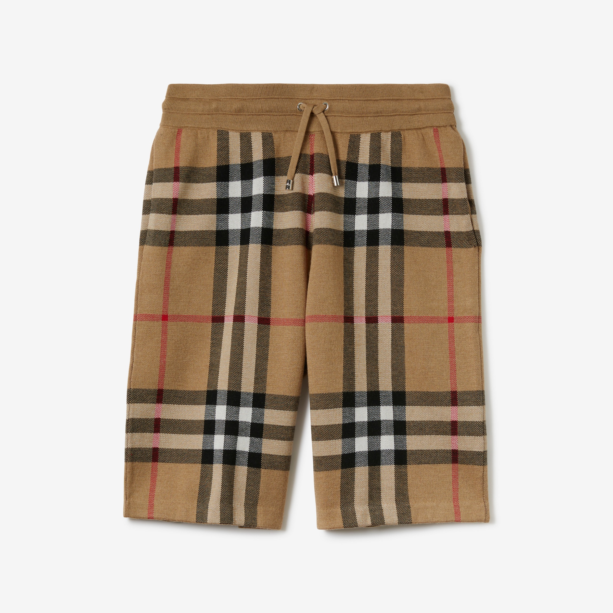 Pantalones cortos en seda y lana con motivo de cuadros en jacquard (Beige Vintage) - Hombre | Burberry® oficial - 1