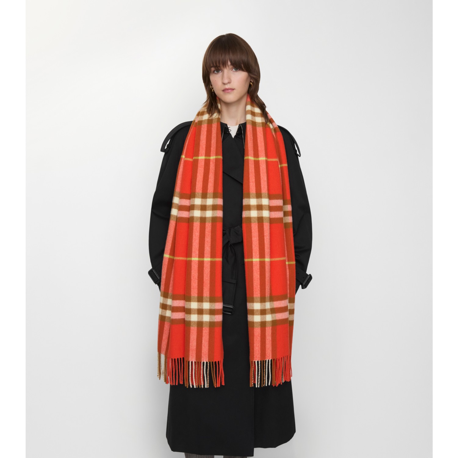 Wide Check Cashmere Scarf