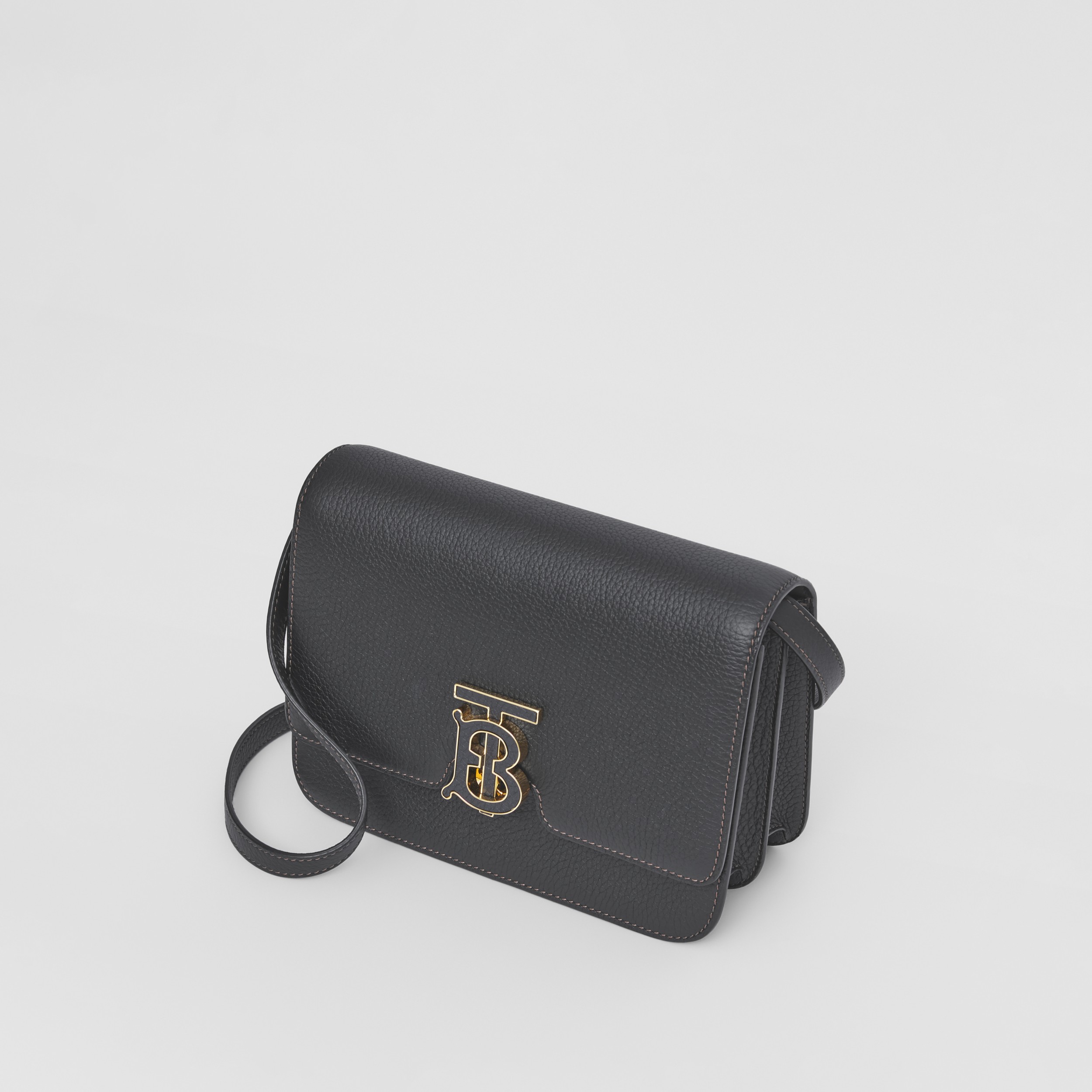 Topstitched Grainy Leather Small TB Bag in Black Women Burberry