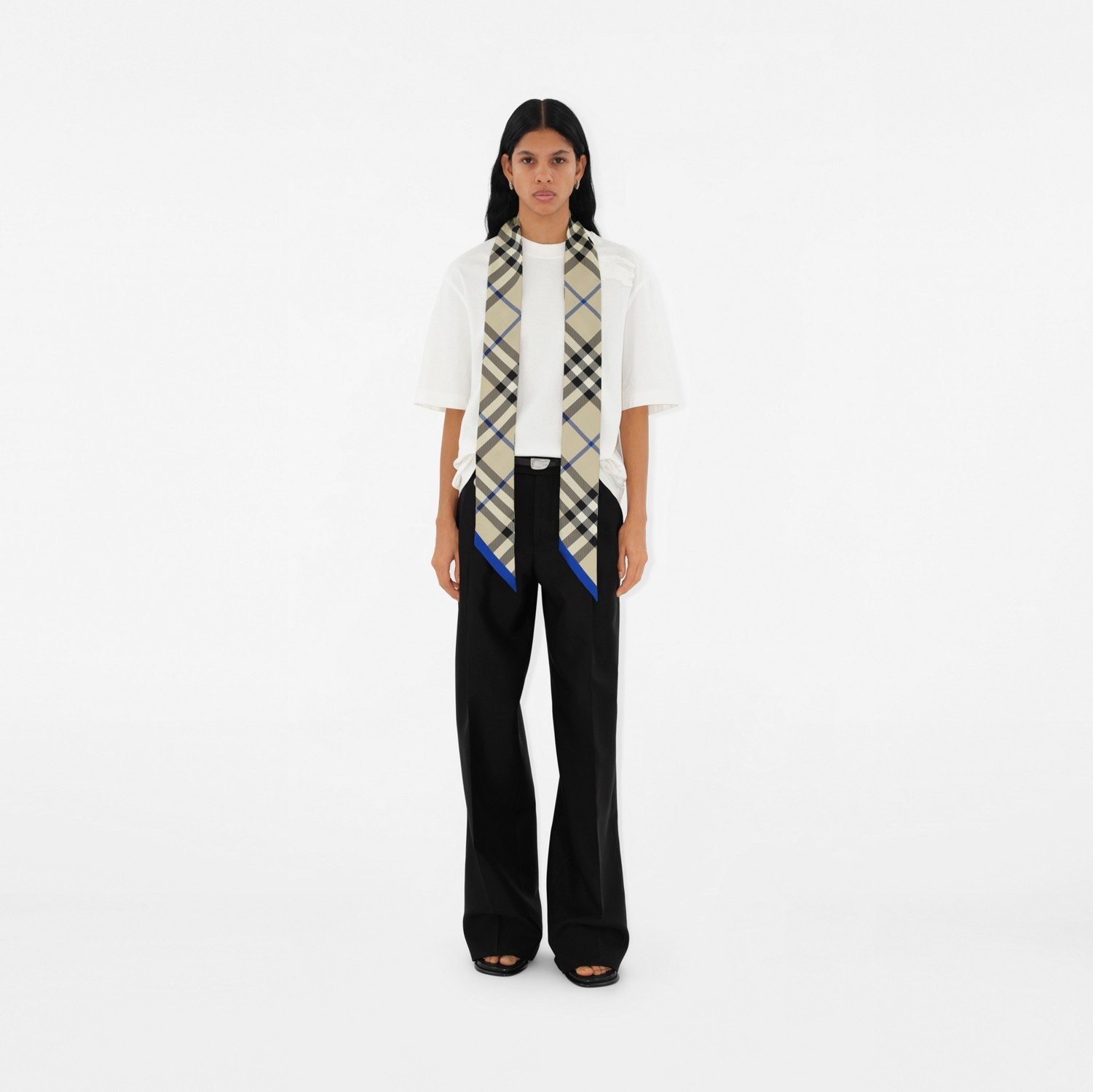 Skinny Check Silk Scarf in Lichen | Burberry® Official