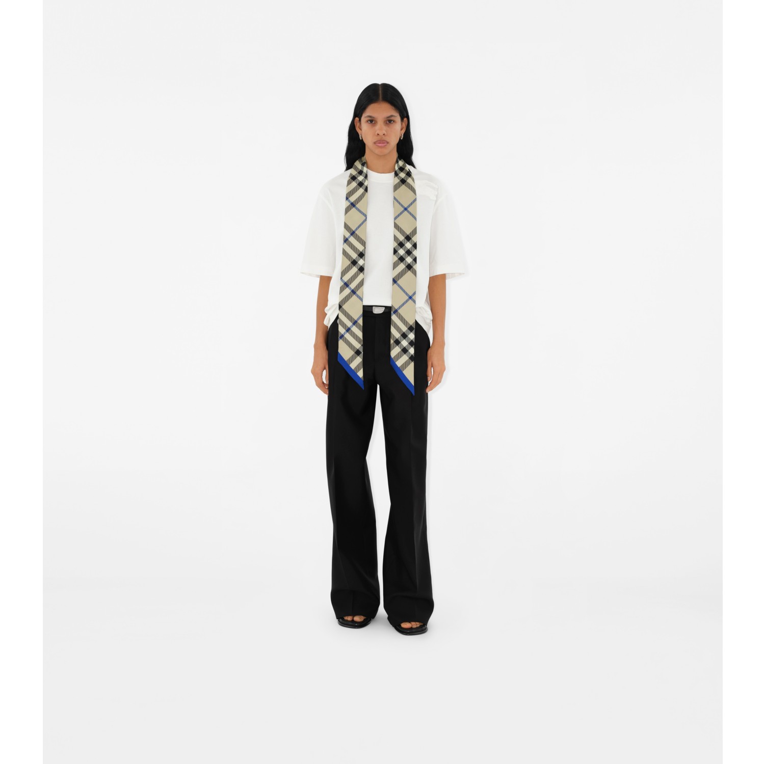 Skinny Check Silk Scarf in Lichen Burberry Official