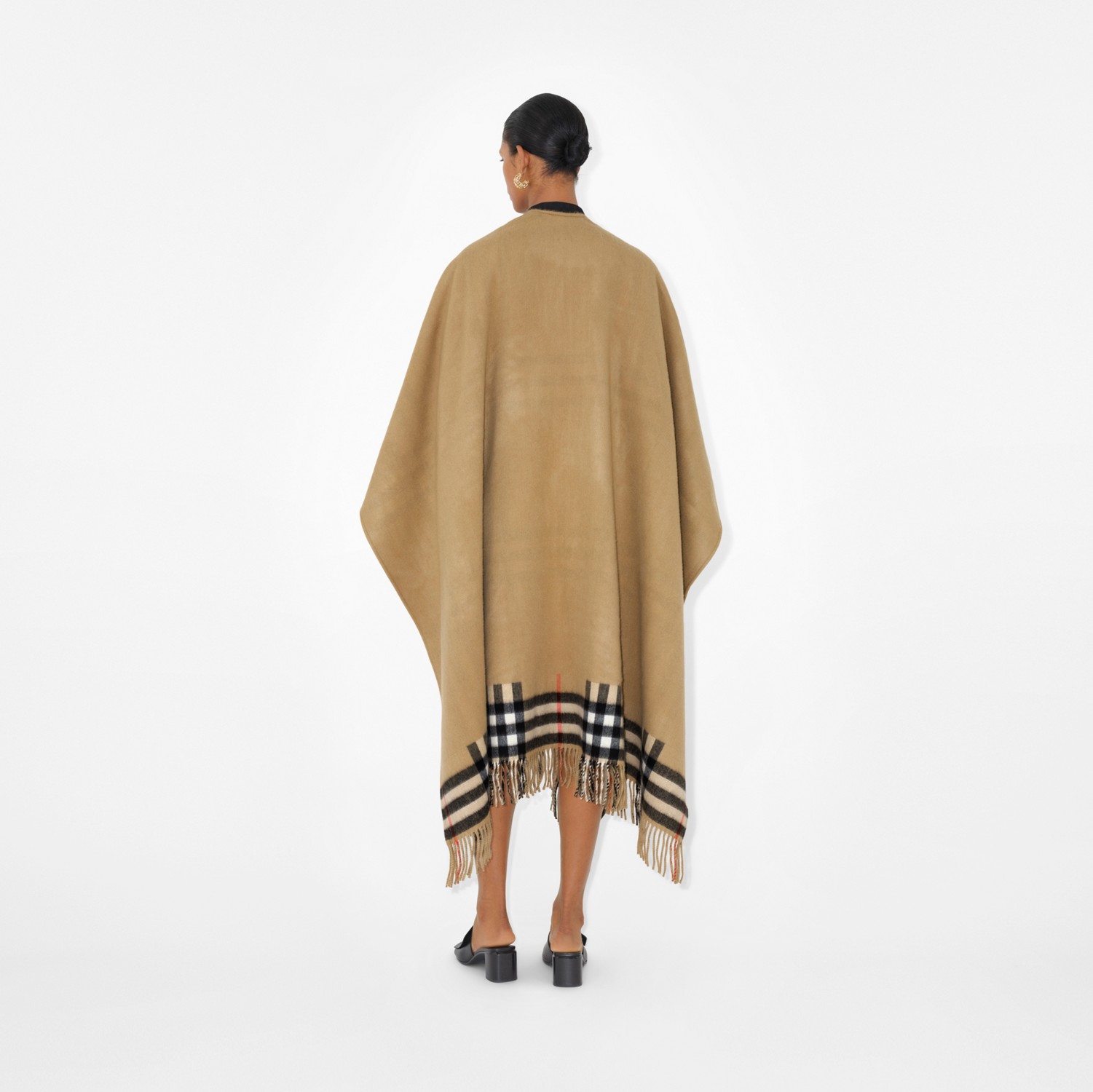 Check Wool Cashmere Reversible Cape